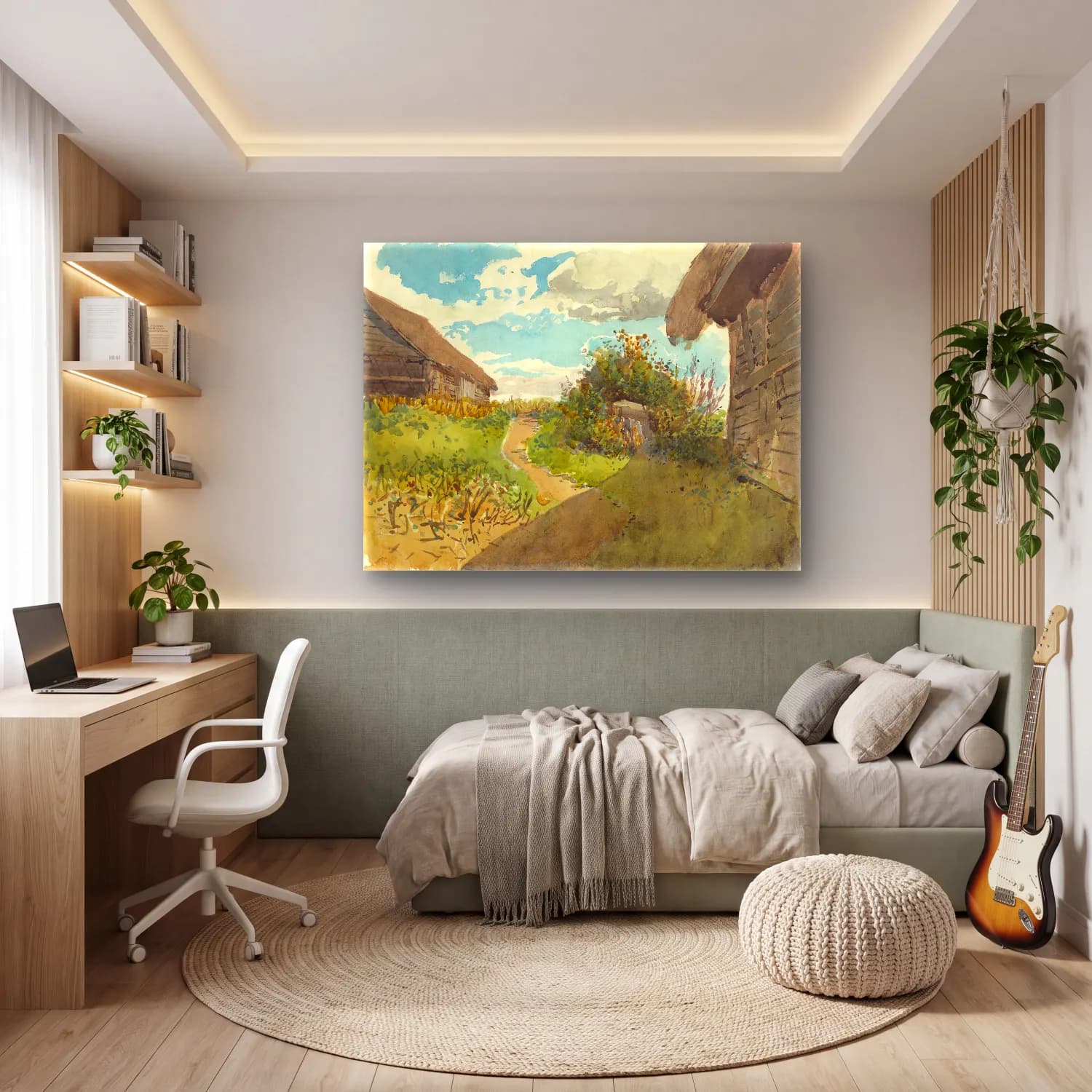László Mednyánszky – Landscape between haylofts cam tablo — genç odasında
