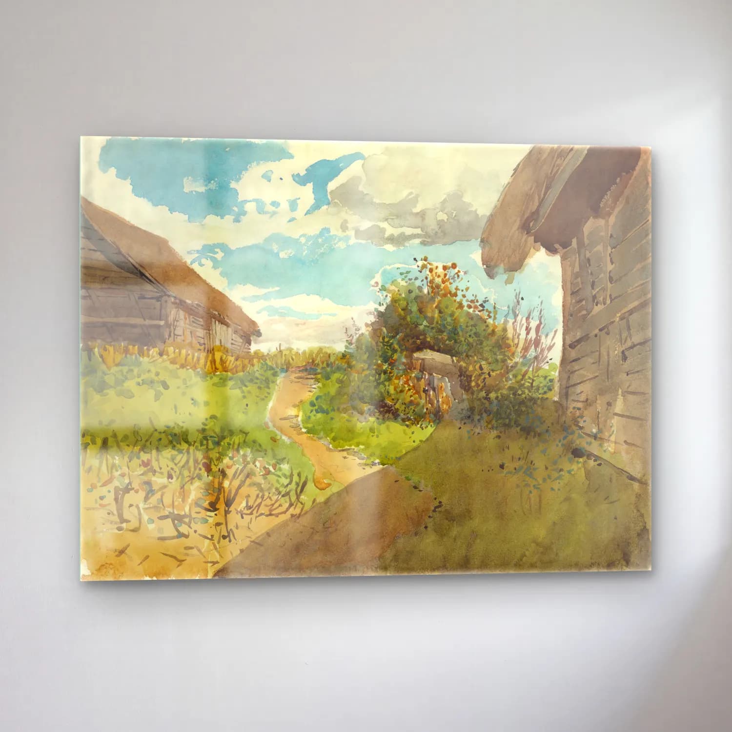 László Mednyánszky – Landscape between haylofts cam tablo — sol açıdan görünüm