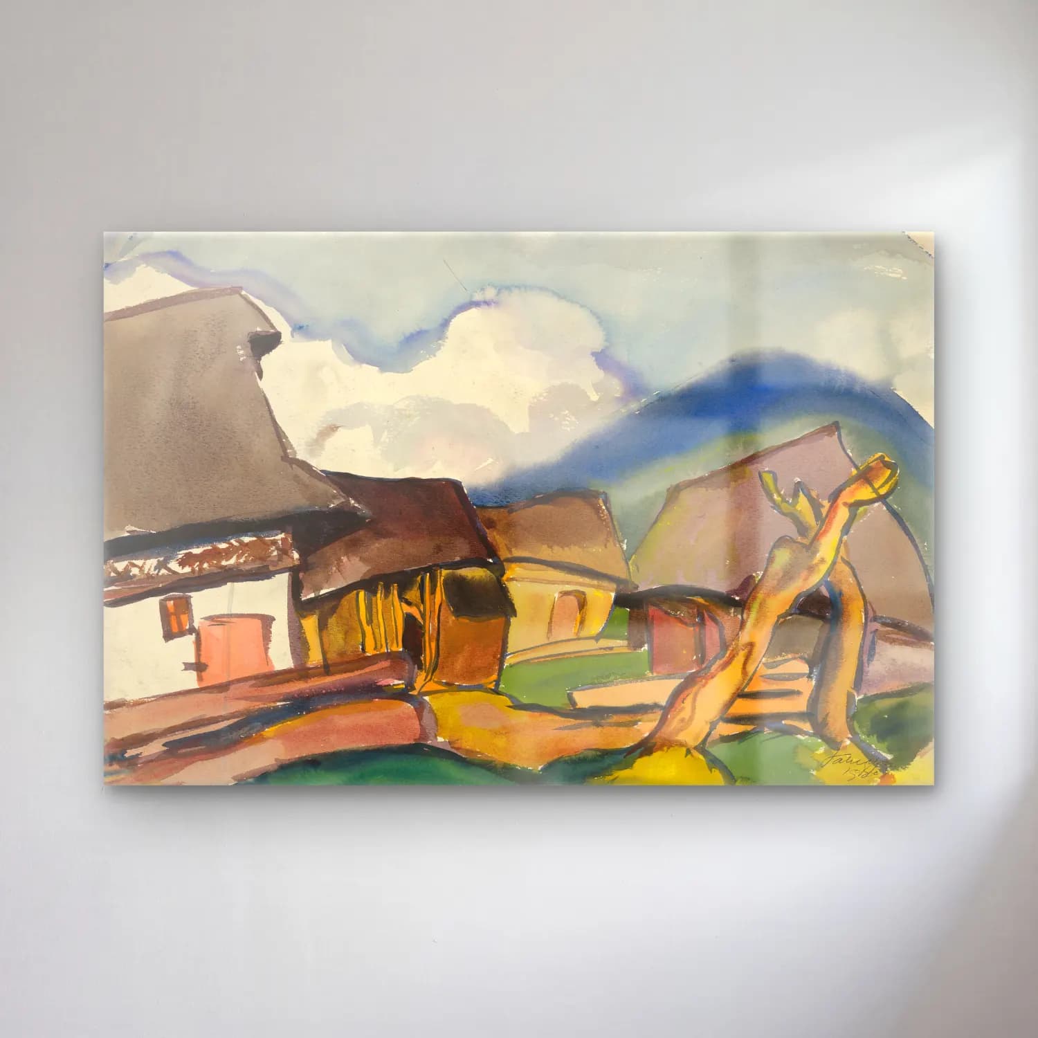 Zolo Palugyay – Village cam tablo — Zolo Palugyay – Village — suluboya köy sokağı