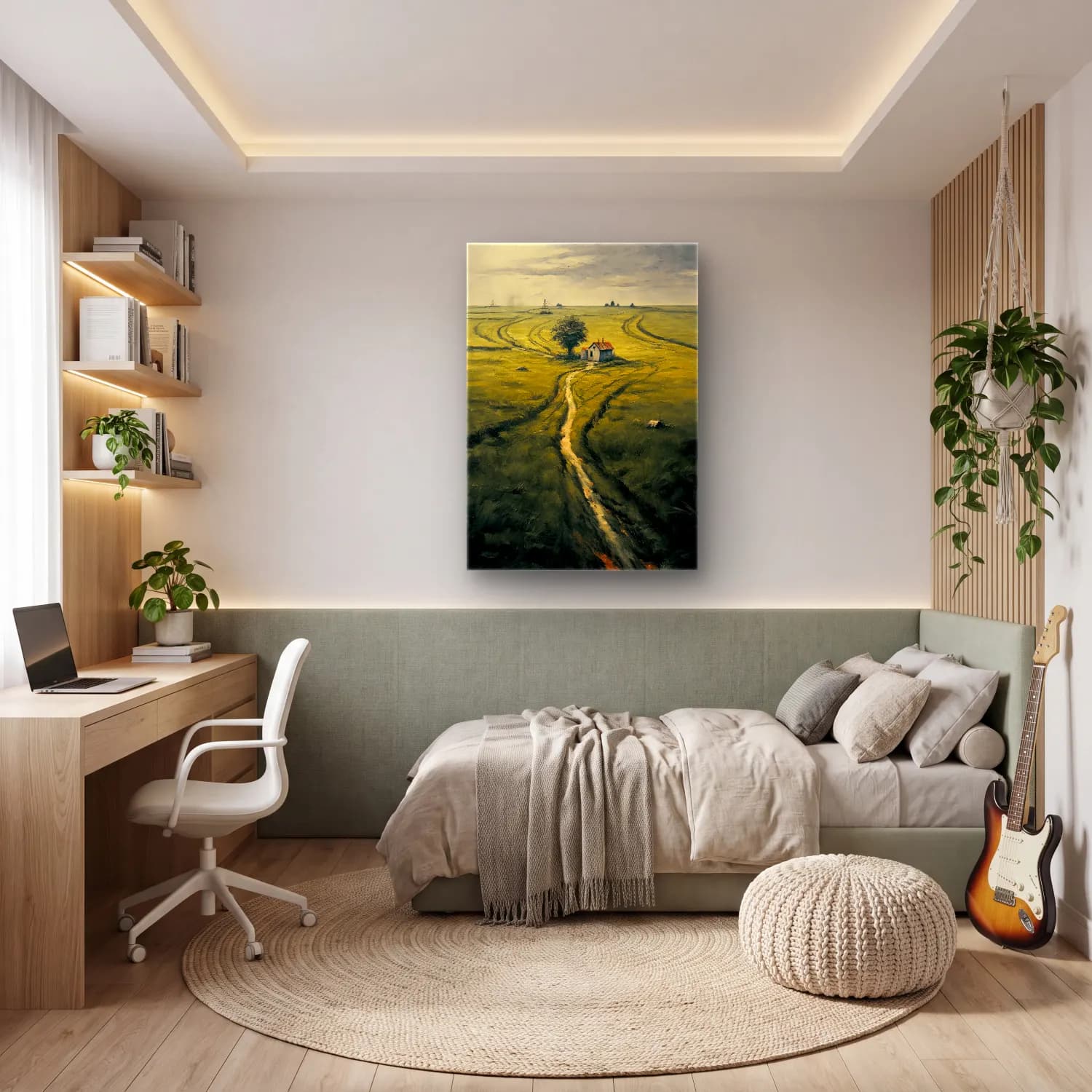 Yağlı Boya Kır Evi No. 68 cam tablo — genç odasında