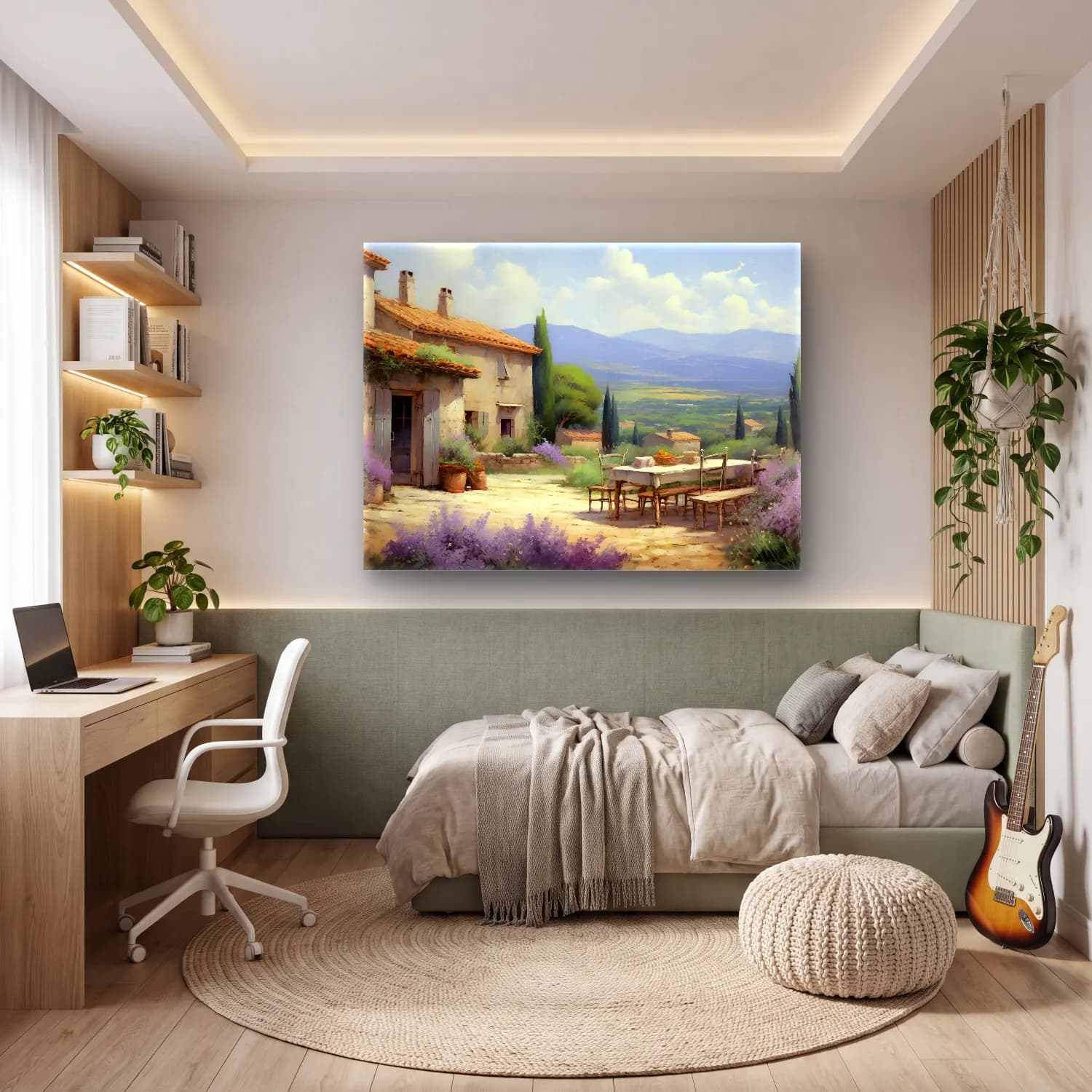 Yağlı Boya Kır Evi No. 71 cam tablo — genç odasında