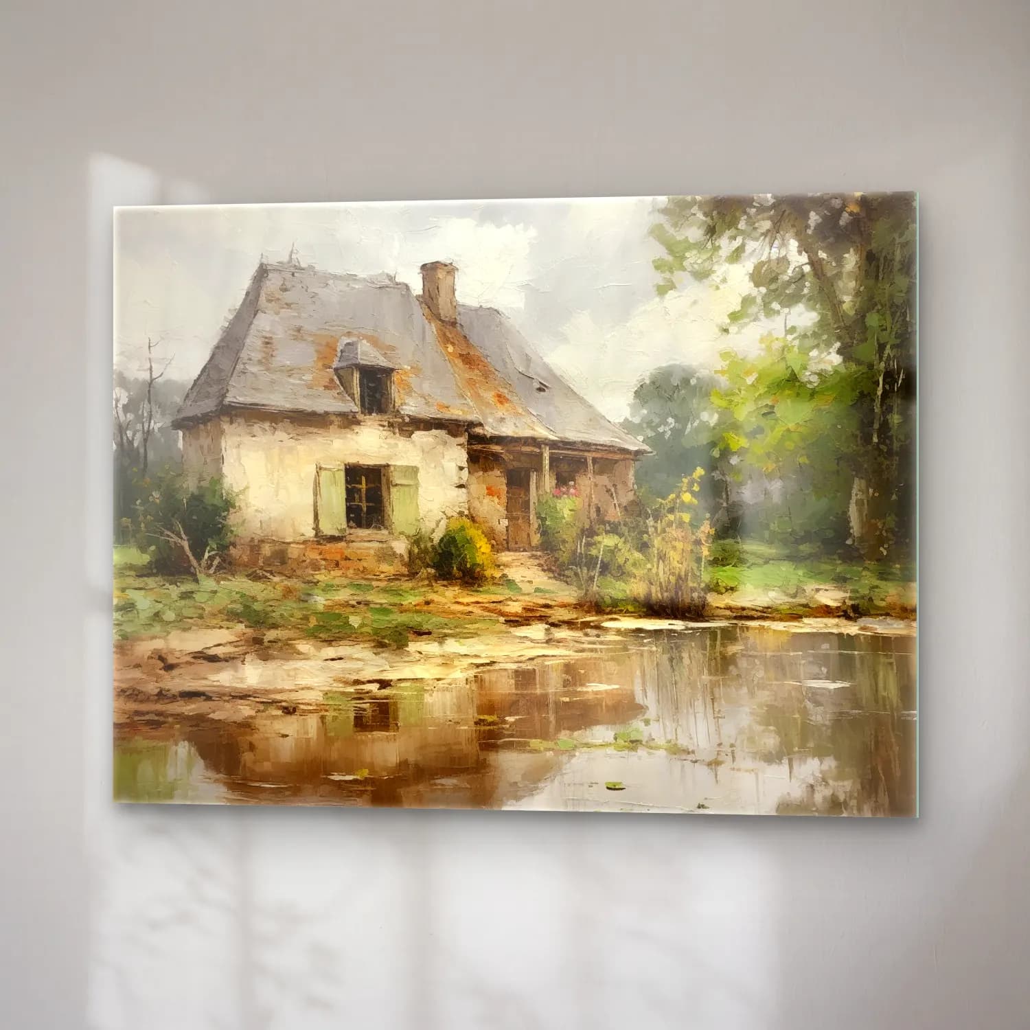 Yağlı Boya Kır Evi No. 72 cam tablo — sağ açıdan görünüm