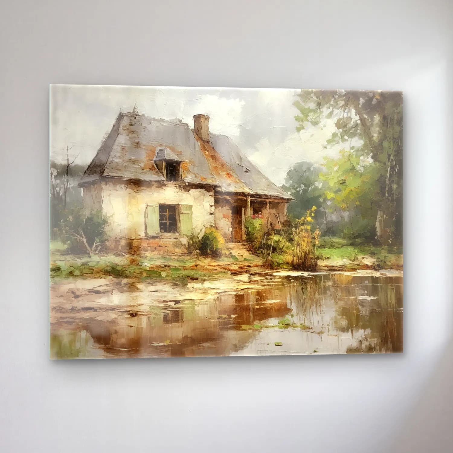 Yağlı Boya Kır Evi No. 72 cam tablo — sol açıdan görünüm
