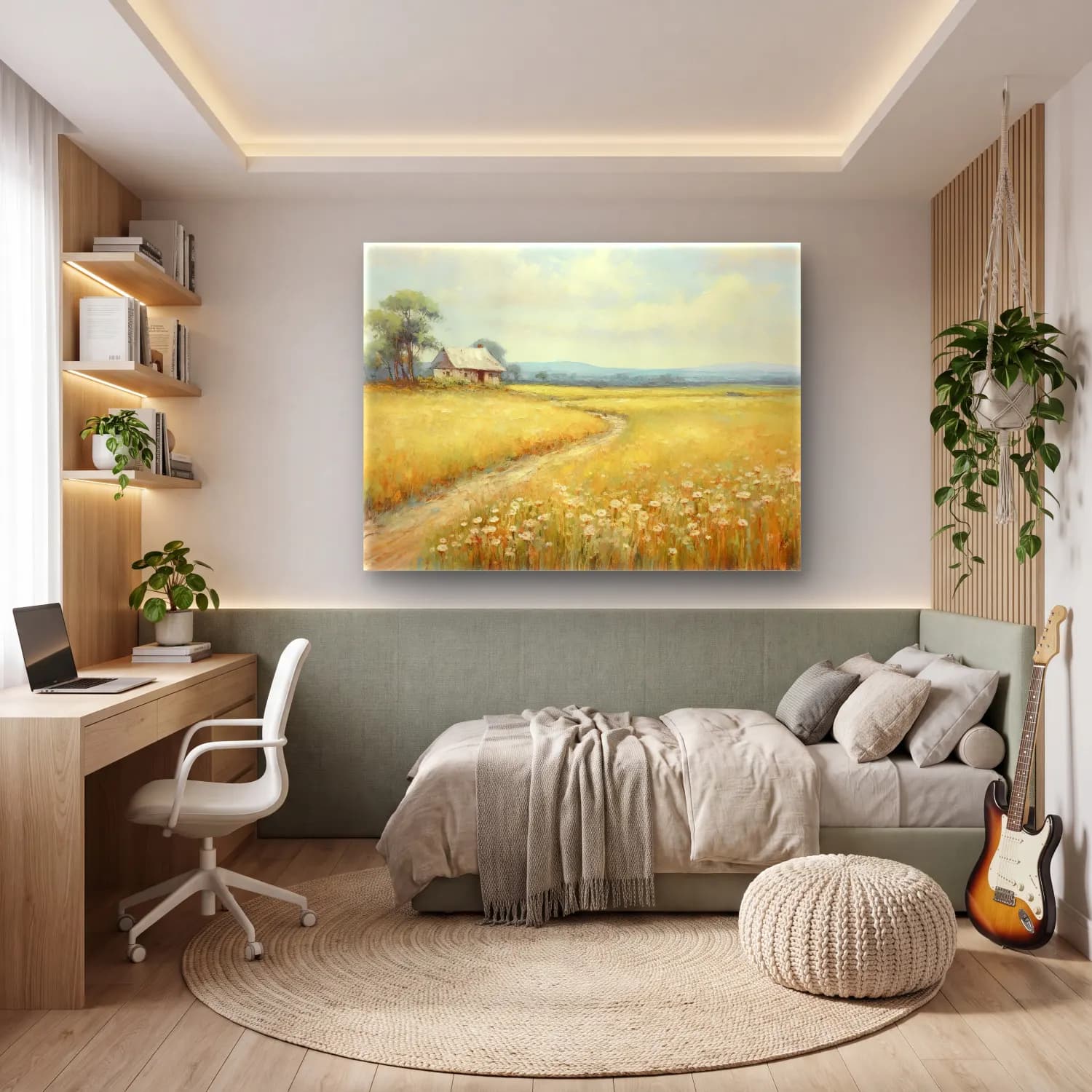 Yağlı Boya Kır Evi No. 73 cam tablo — genç odasında