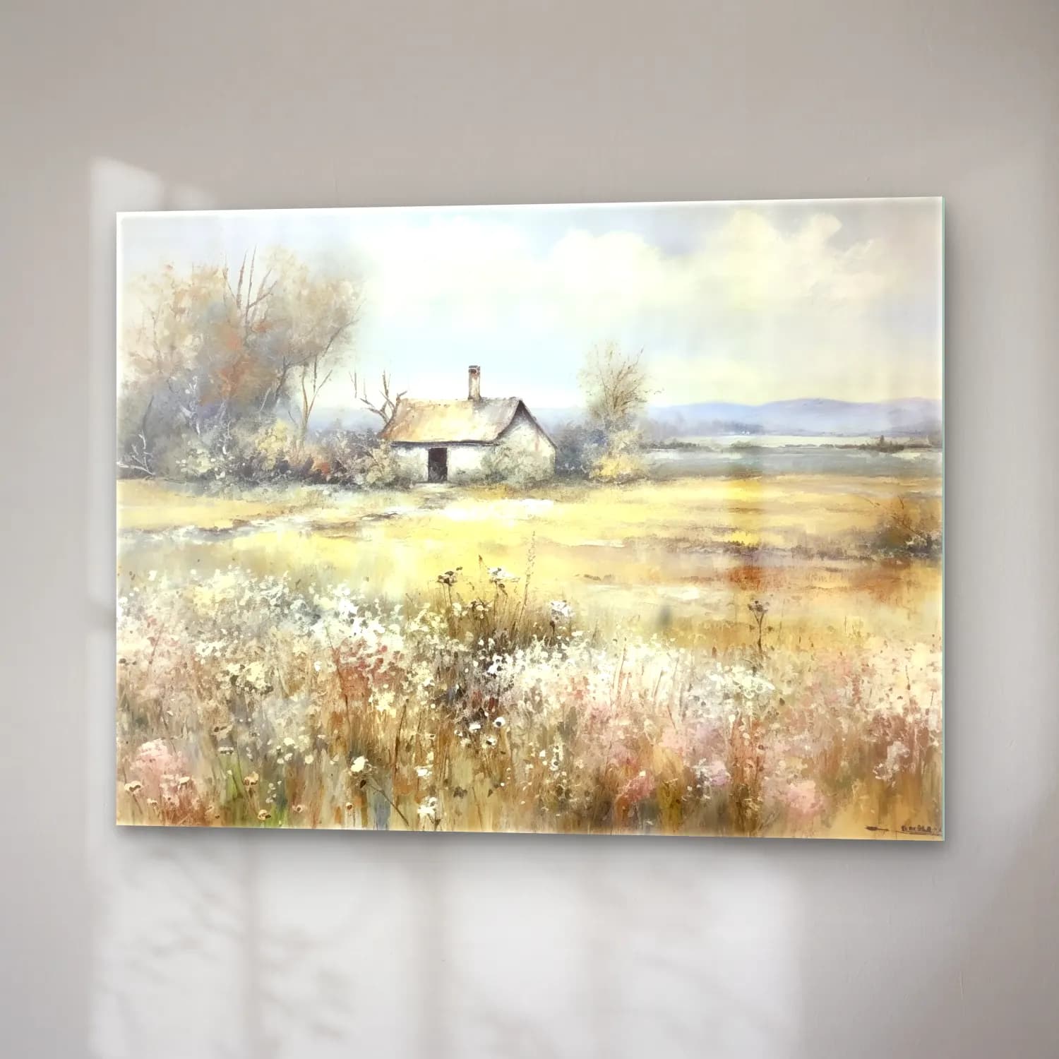 Yağlı Boya Kır Evi No. 75 cam tablo — sağ açıdan görünüm