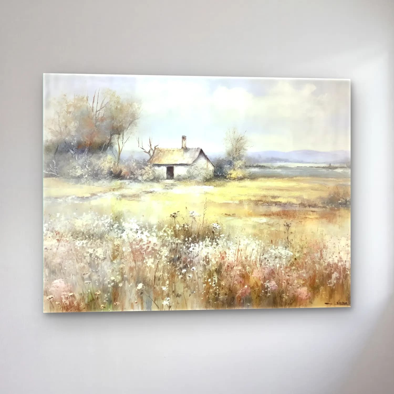 Yağlı Boya Kır Evi No. 75 cam tablo — sol açıdan görünüm