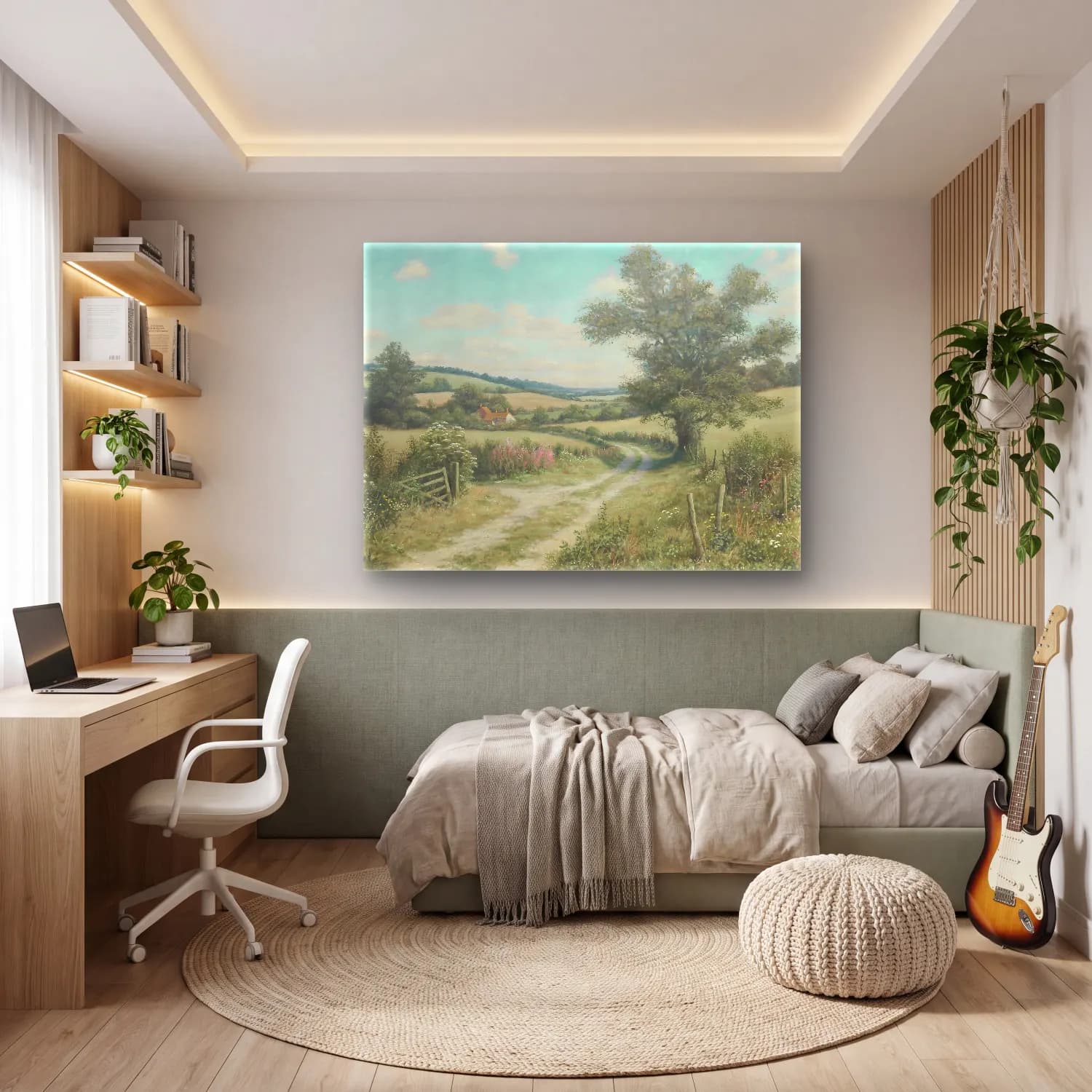 Yağlı Boya Kır Evi No. 76 cam tablo — genç odasında