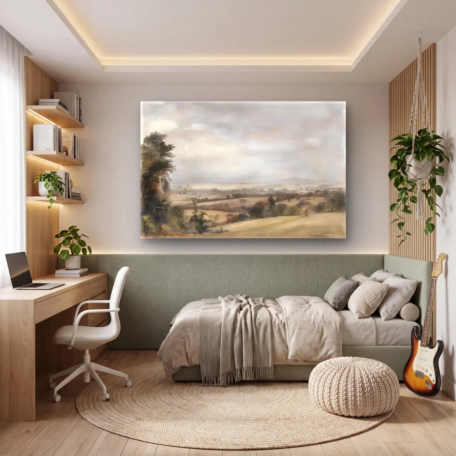 Yağlı Boya Kır Evi No. 10 cam tablo — genç odasında