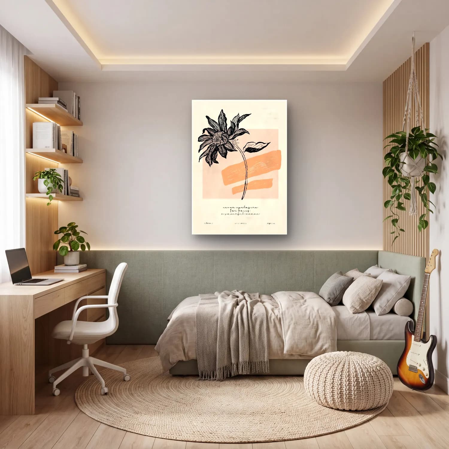 Botanik İllüstrasyon Çiçek Deseni No. 17 cam tablo — genç odasında