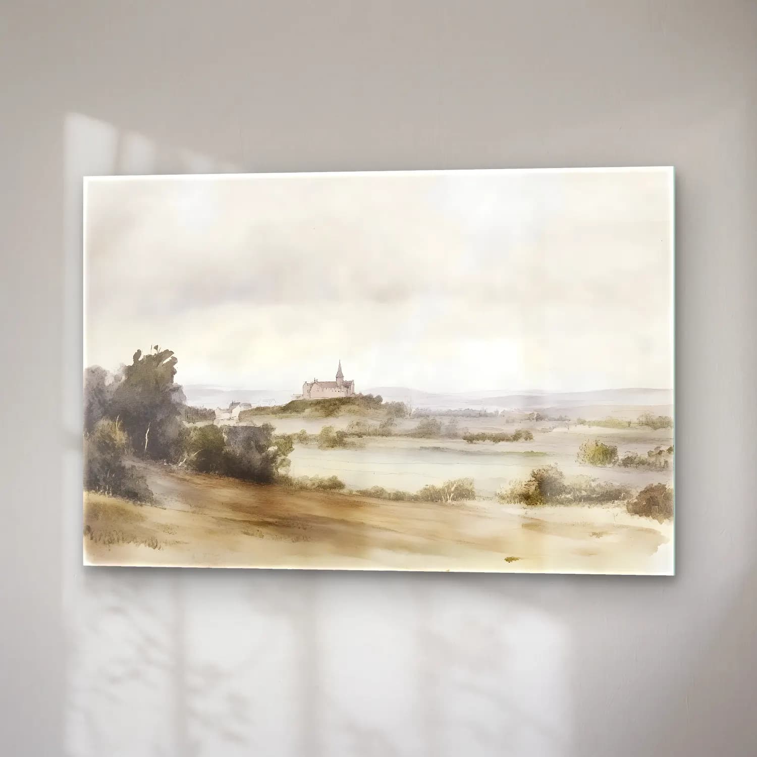 Suluboya Kır Evi No. 14 cam tablo — sağ açıdan görünüm