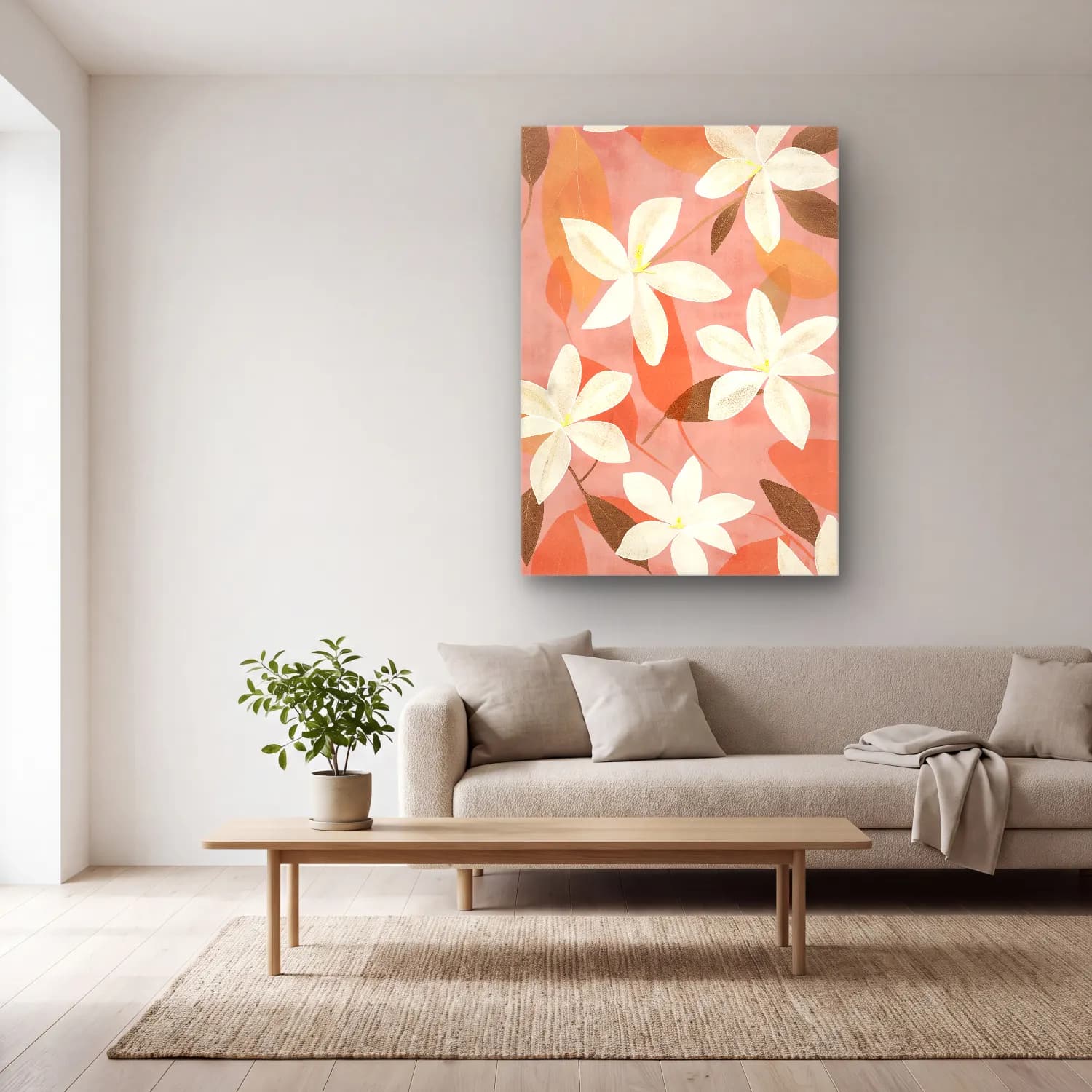 Pastel Çiçek Deseni No. 26 cam tablo — açık renk salonda