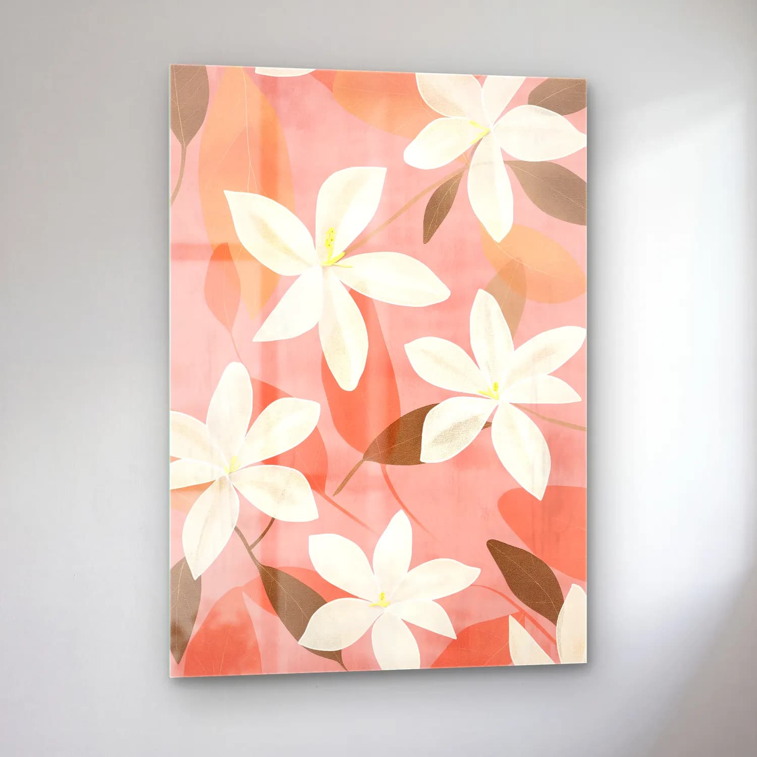 Pastel Çiçek Deseni No. 26 cam tablo — sol açıdan görünüm