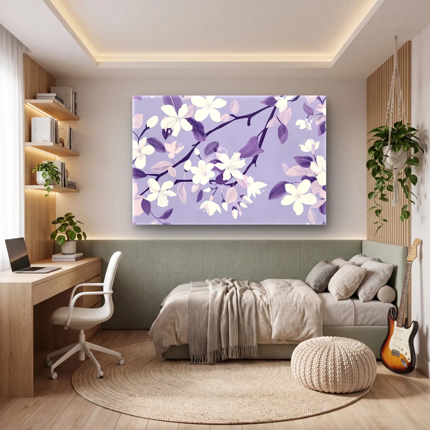 Pastel Manolya – Mor Tonlar cam tablo — genç odasında