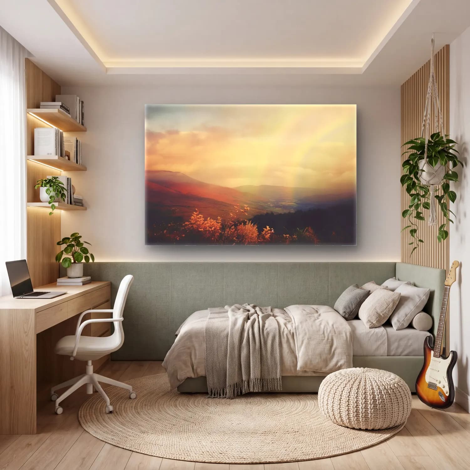 Pastel Güneş ve Gökkuşağı No. 2 cam tablo — genç odasında
