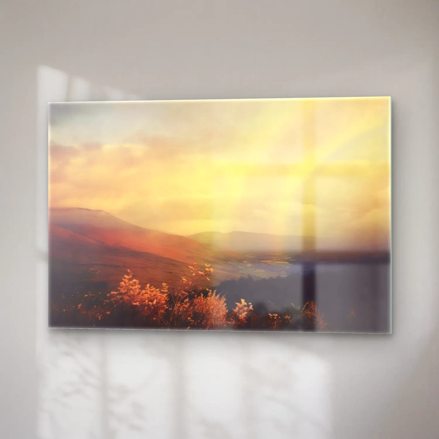 Pastel Güneş ve Gökkuşağı No. 2 cam tablo — sağ açıdan görünüm