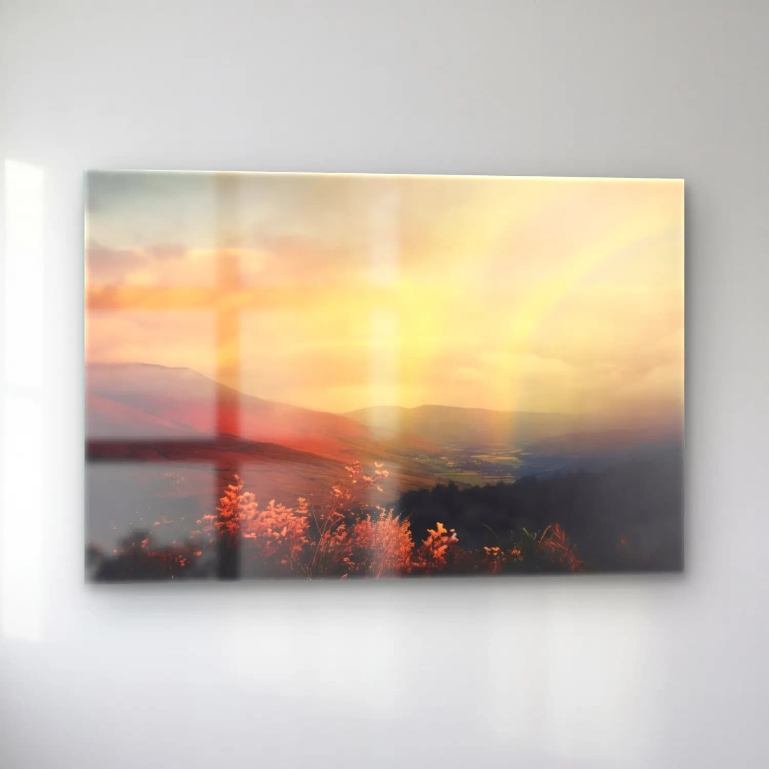 Pastel Güneş ve Gökkuşağı No. 2 cam tablo — sol açıdan görünüm