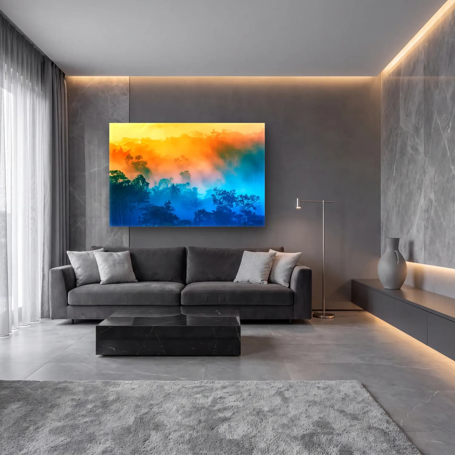Pastel Sisli Orman No. 5 cam tablo — lüks salon duvarında