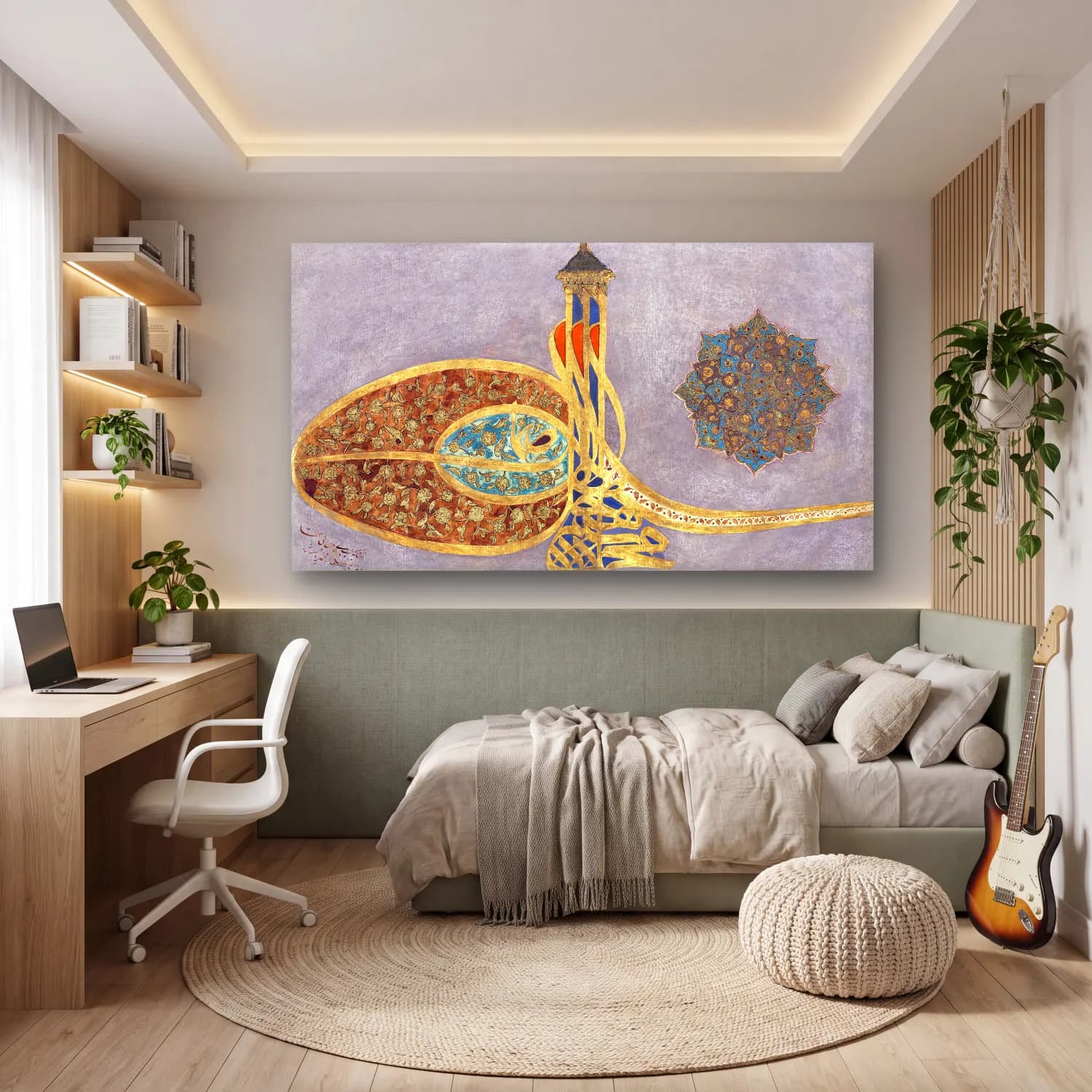 Modern Soyut İstanbul cam tablo — genç odasında