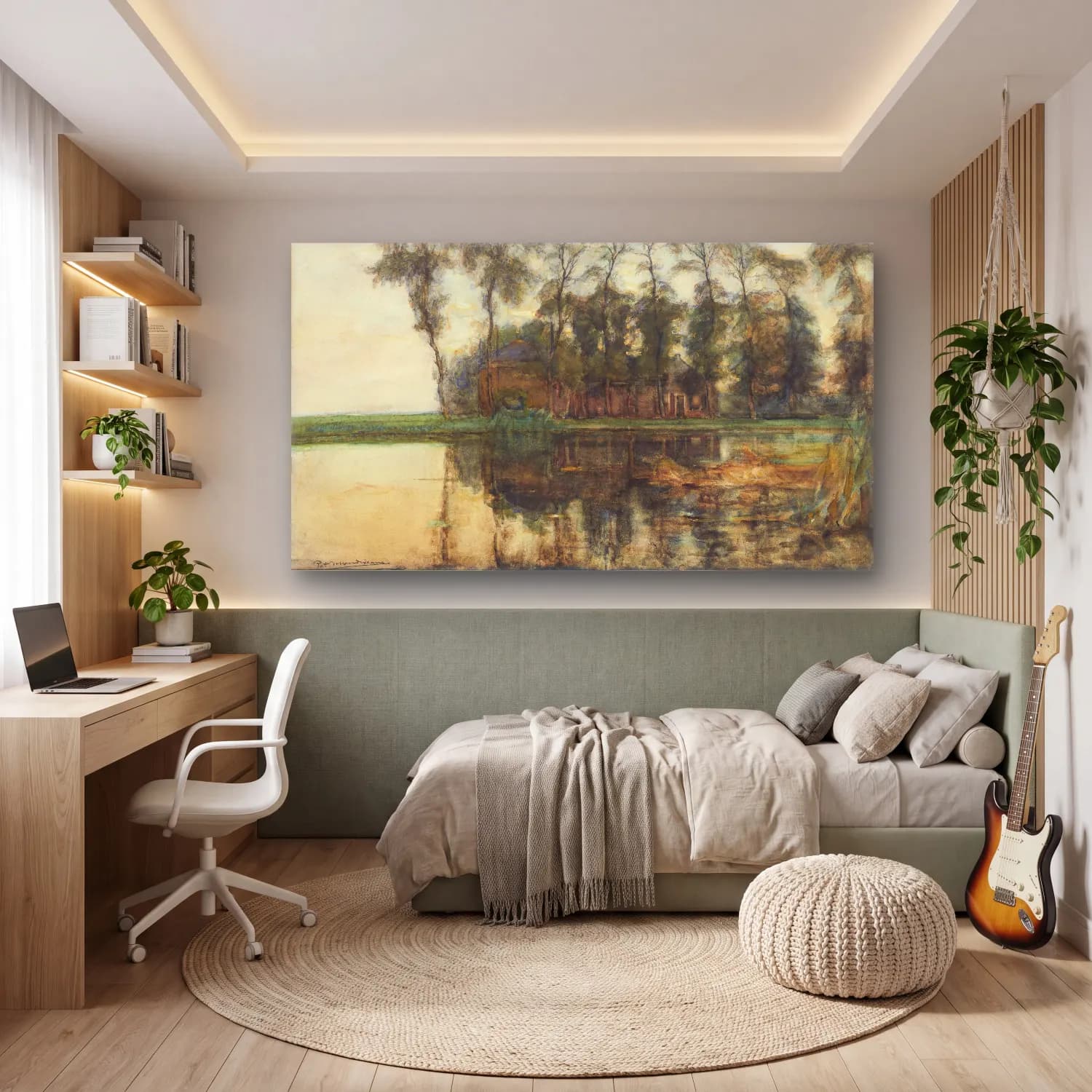 Piet Mondrian – Farmstead along the water screened by nine tall trees cam tablo — genç odasında