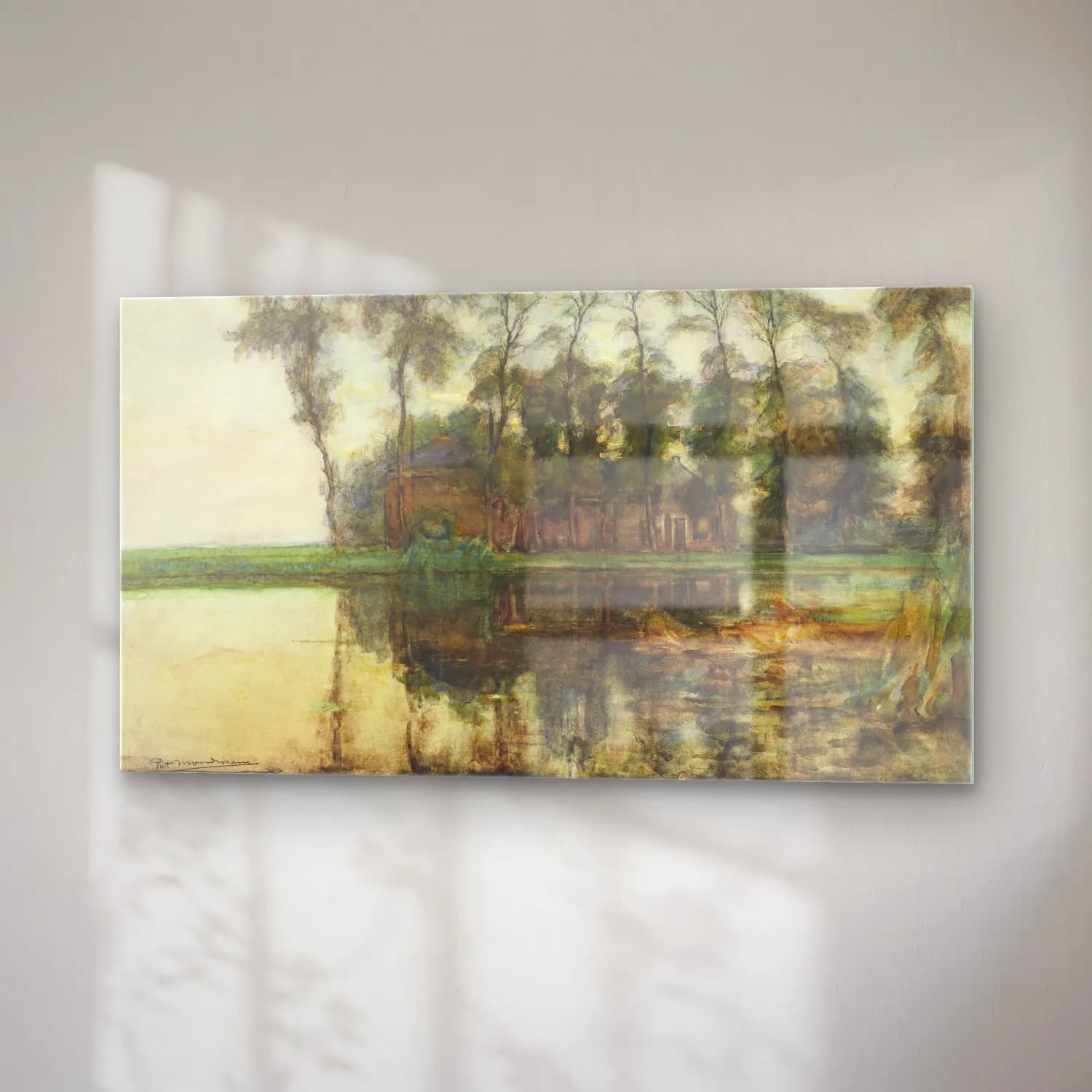 Piet Mondrian – Farmstead along the water screened by nine tall trees cam tablo — sağ açıdan görünüm