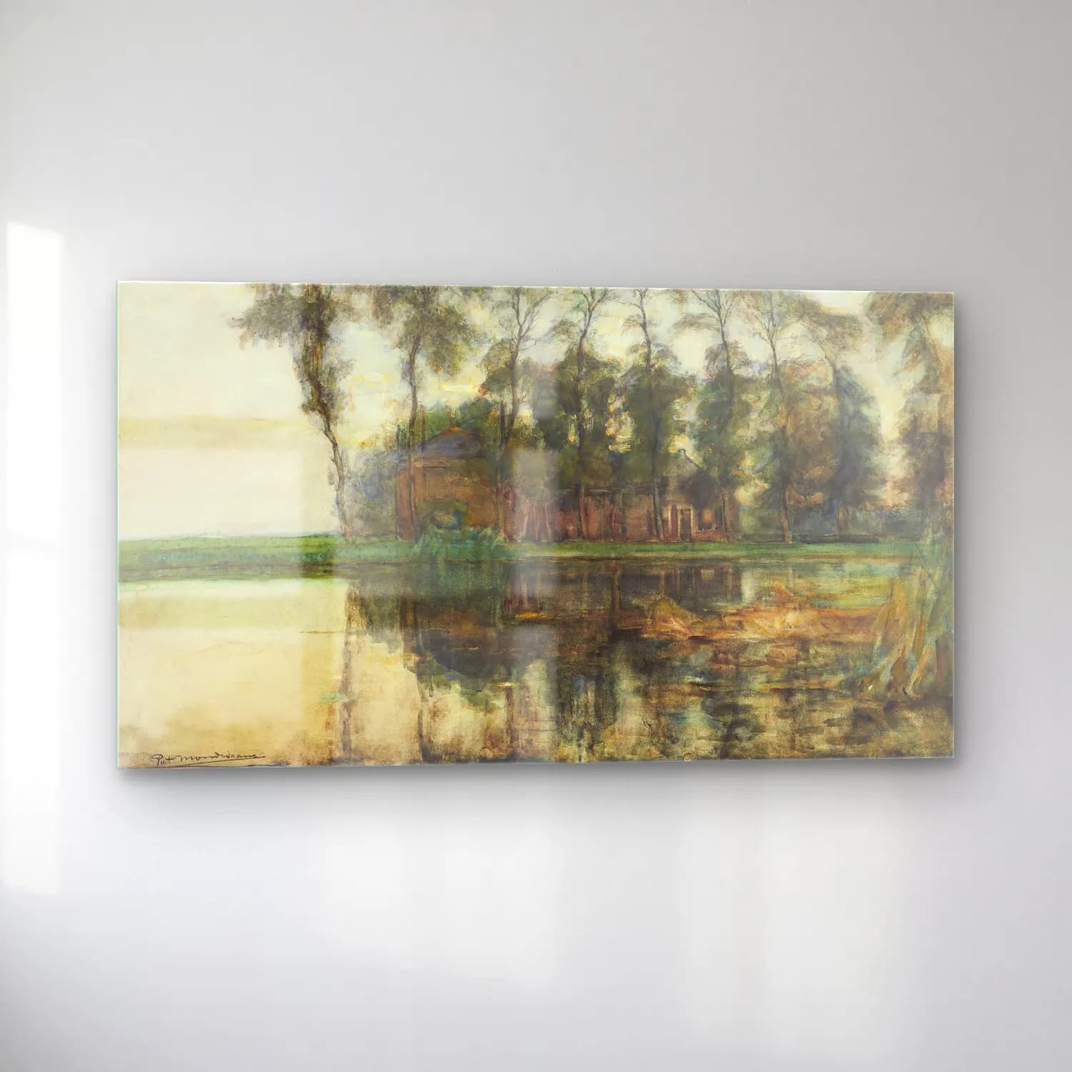 Piet Mondrian – Farmstead along the water screened by nine tall trees cam tablo — sol açıdan görünüm