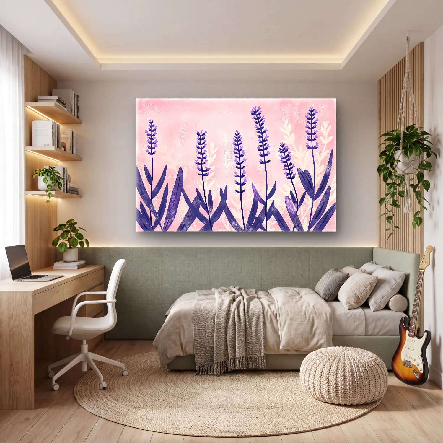 Pastel Lavanta Tarlası – Mor Tonlar cam tablo — genç odasında