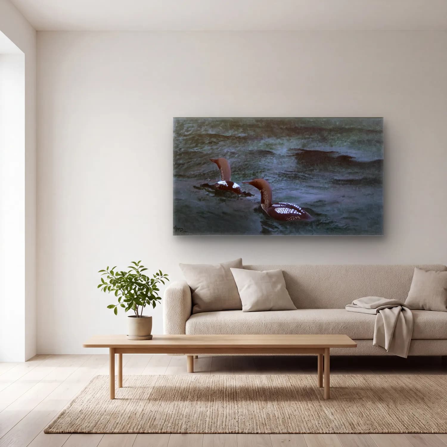 Bruno Liljefors – Black-throated Divers cam tablo — açık renk salonda