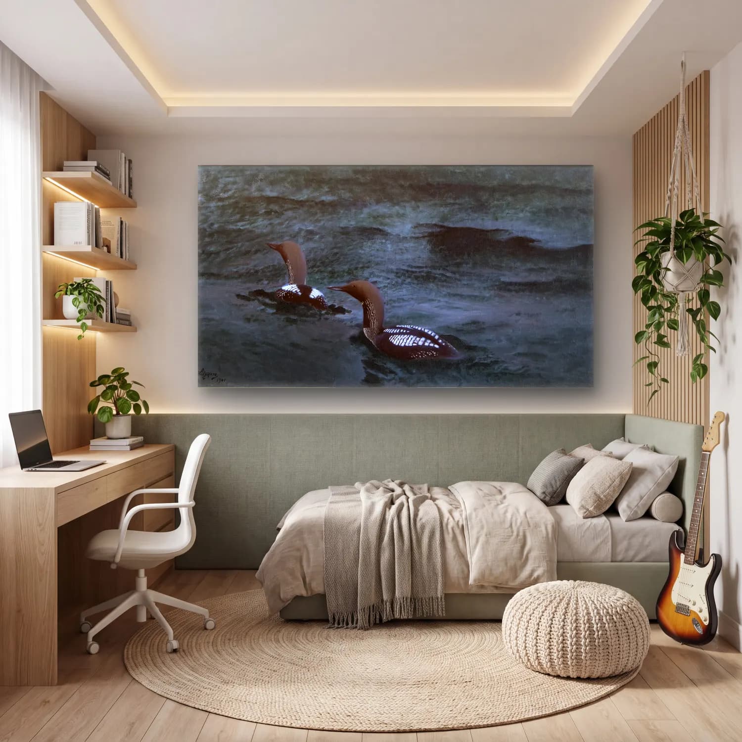 Bruno Liljefors – Black-throated Divers cam tablo — genç odasında