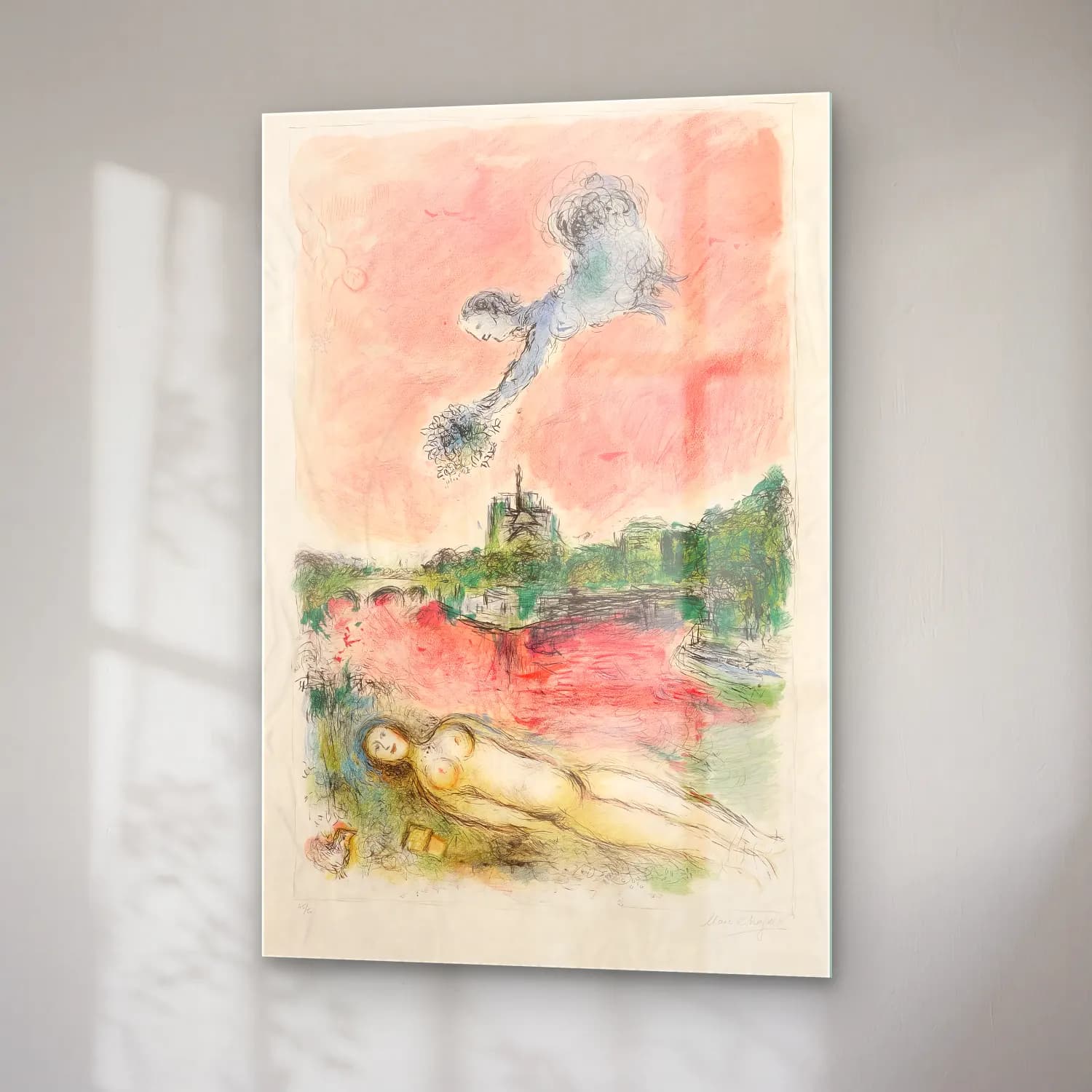 Pastel Mitolojik Sahne No. 6 cam tablo — sağ açıdan görünüm