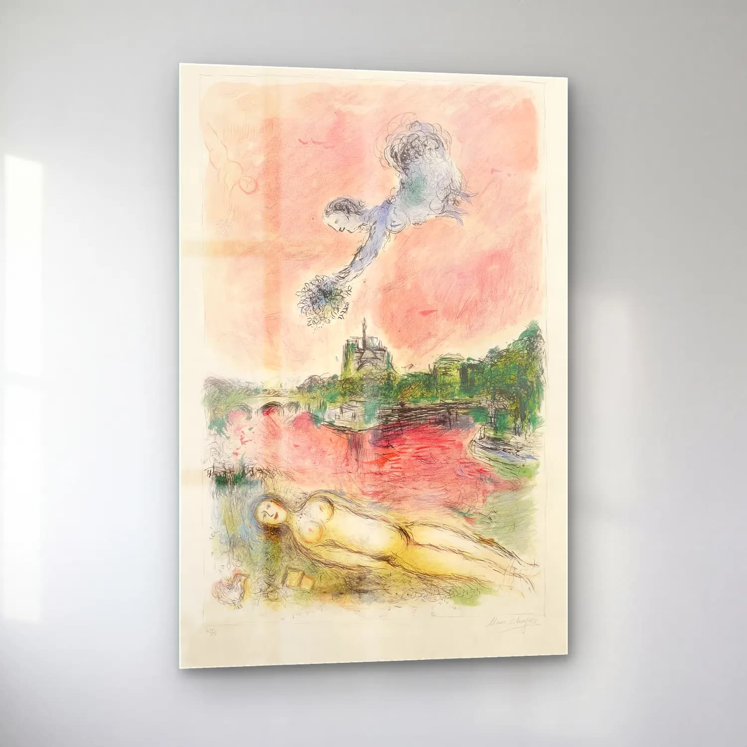 Pastel Mitolojik Sahne No. 6 cam tablo — sol açıdan görünüm