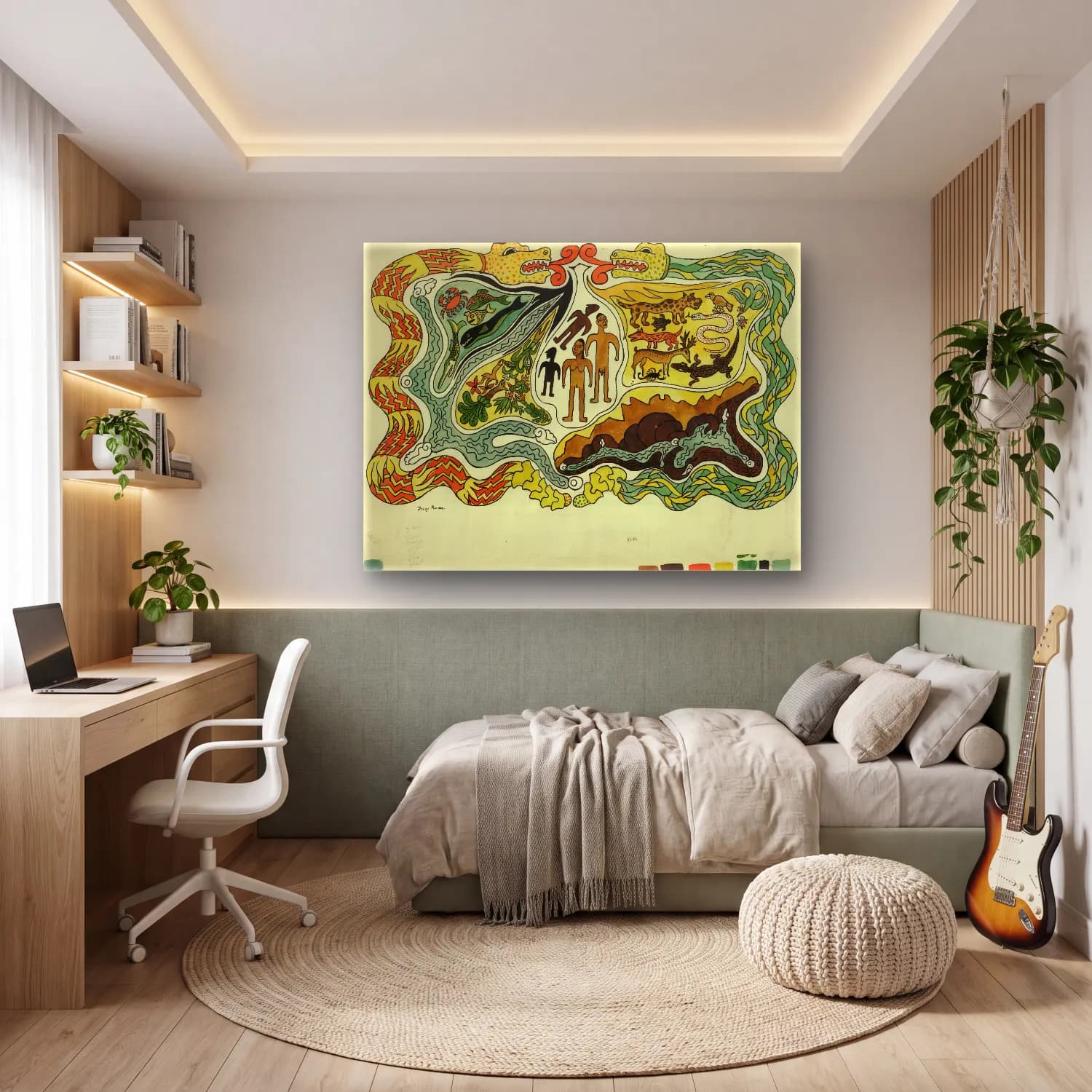 Boho Mitolojik Sahne – Bej Tonlar cam tablo — genç odasında