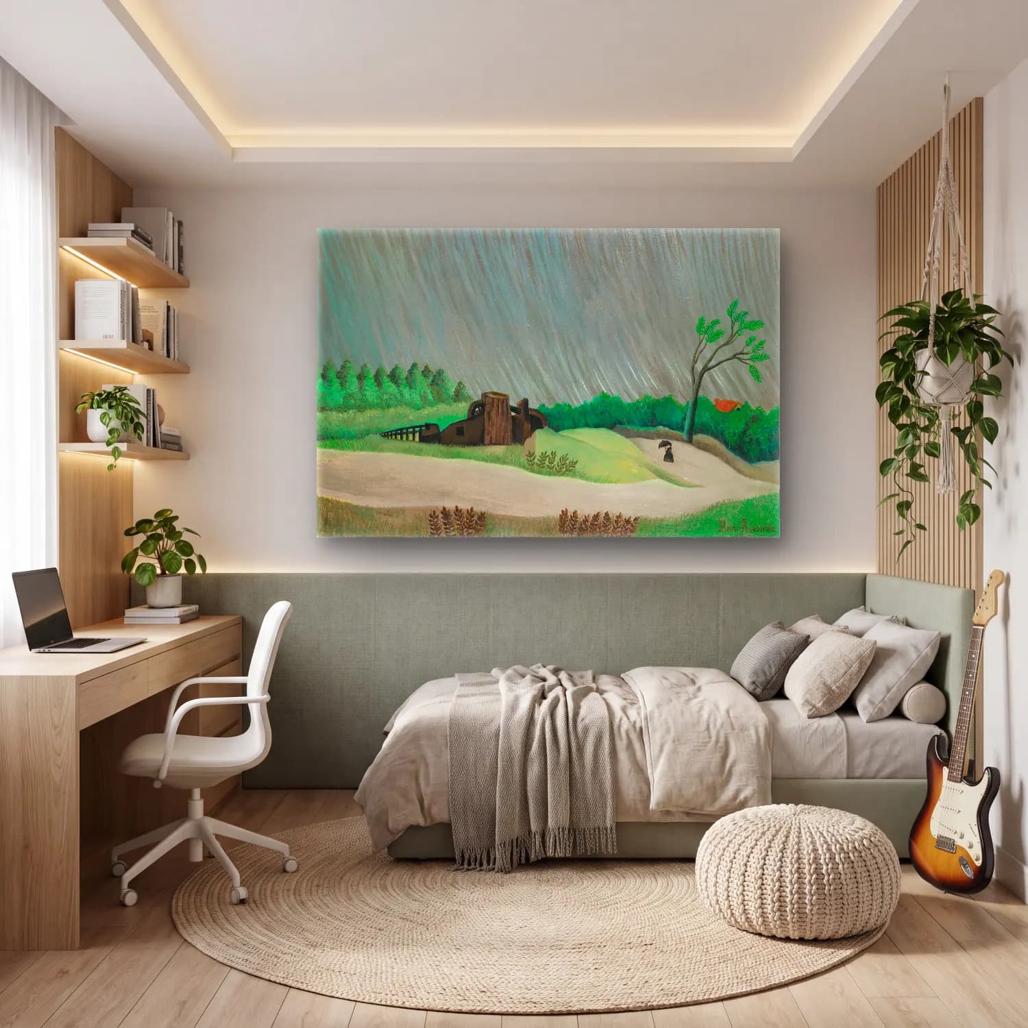 Yağlı Boya Kır Evi No. 49 cam tablo — genç odasında