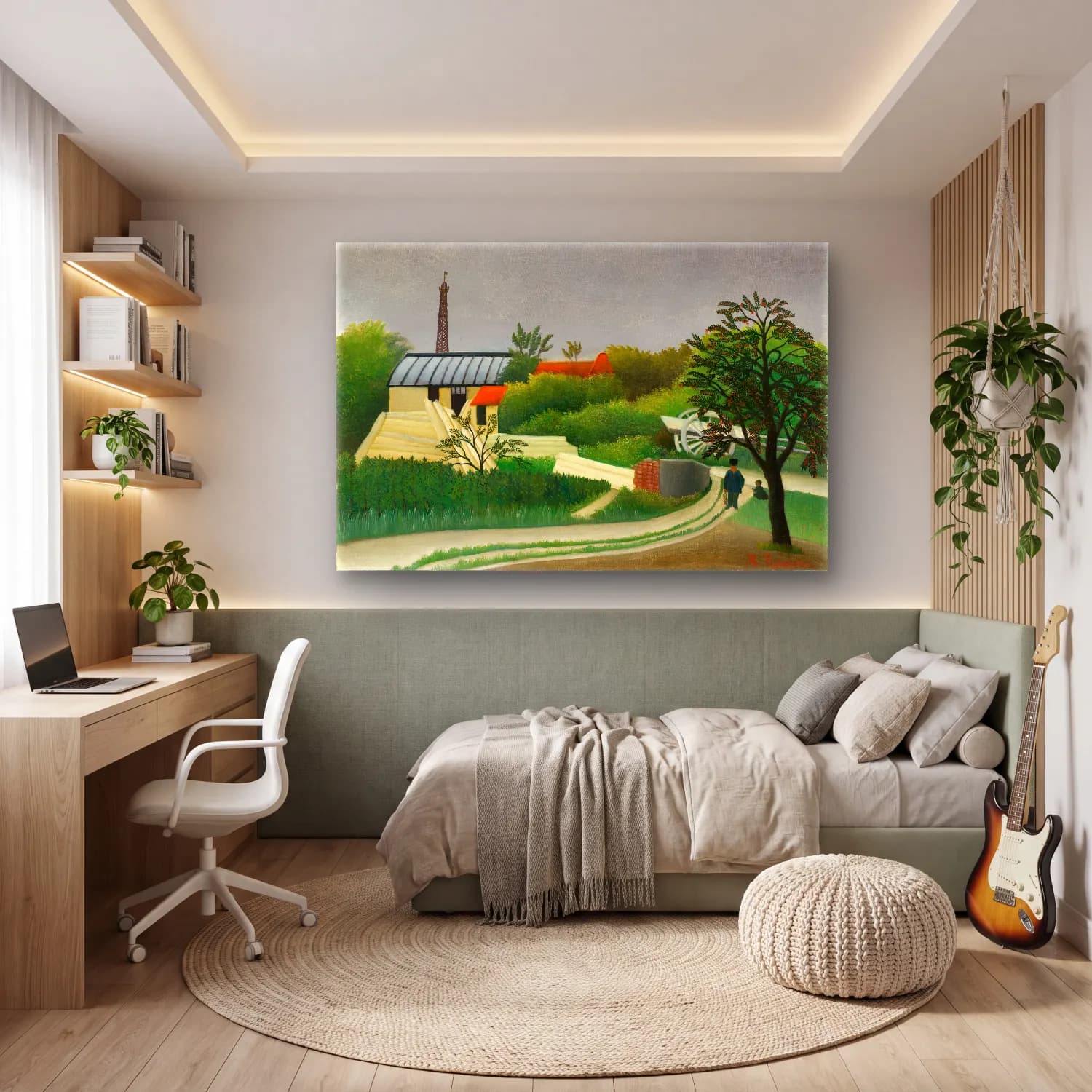 Yağlı Boya Kır Evi No. 51 cam tablo — genç odasında