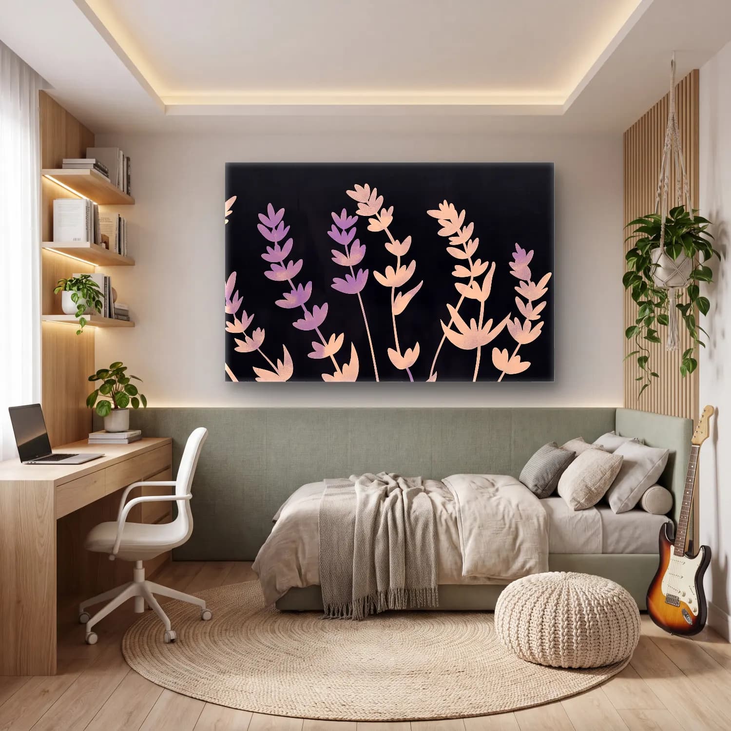 Pastel Lavanta Tarlası No. 6 cam tablo — genç odasında