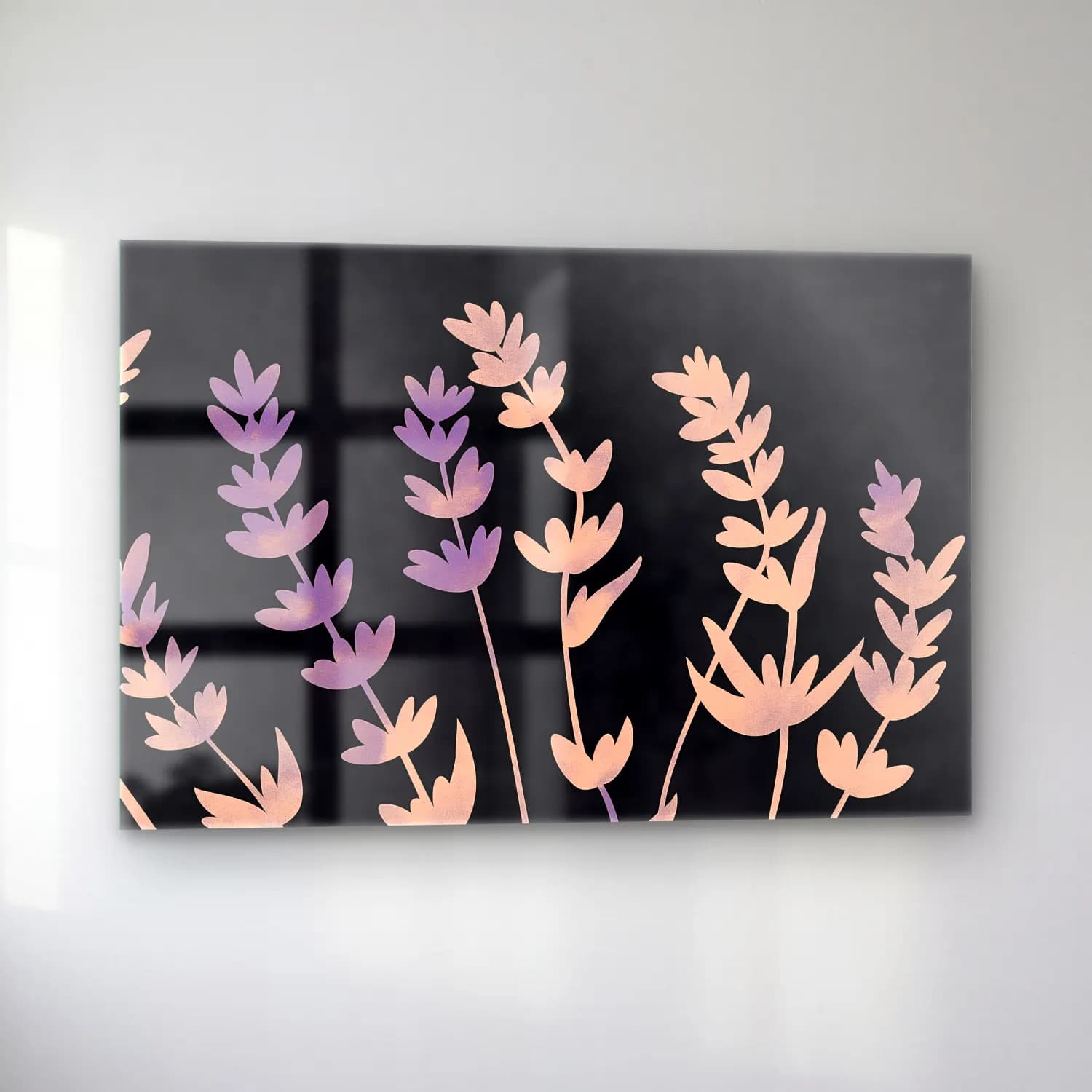 Pastel Lavanta Tarlası No. 6 cam tablo — sol açıdan görünüm