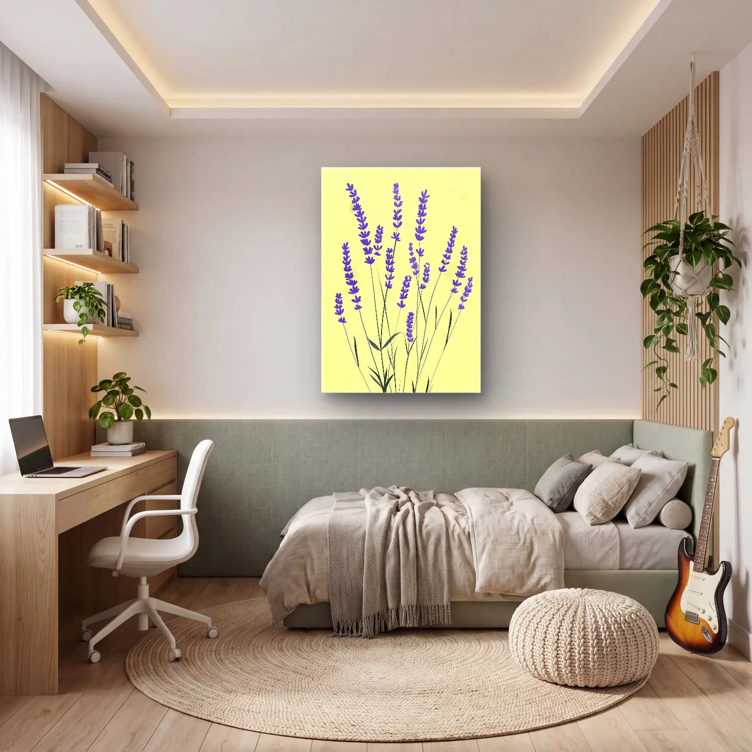 Botanik İllüstrasyon Lavanta Tarlası – Mor Tonlar cam tablo — genç odasında