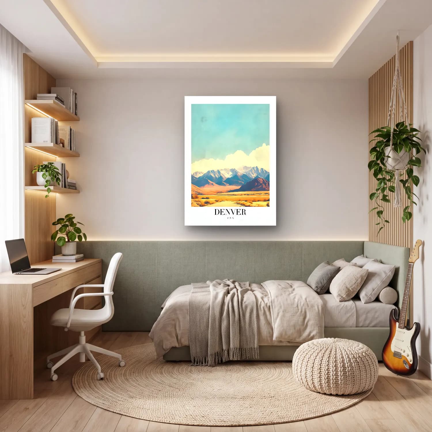 Pastel Dağ Manzarası No. 16 cam tablo — genç odasında