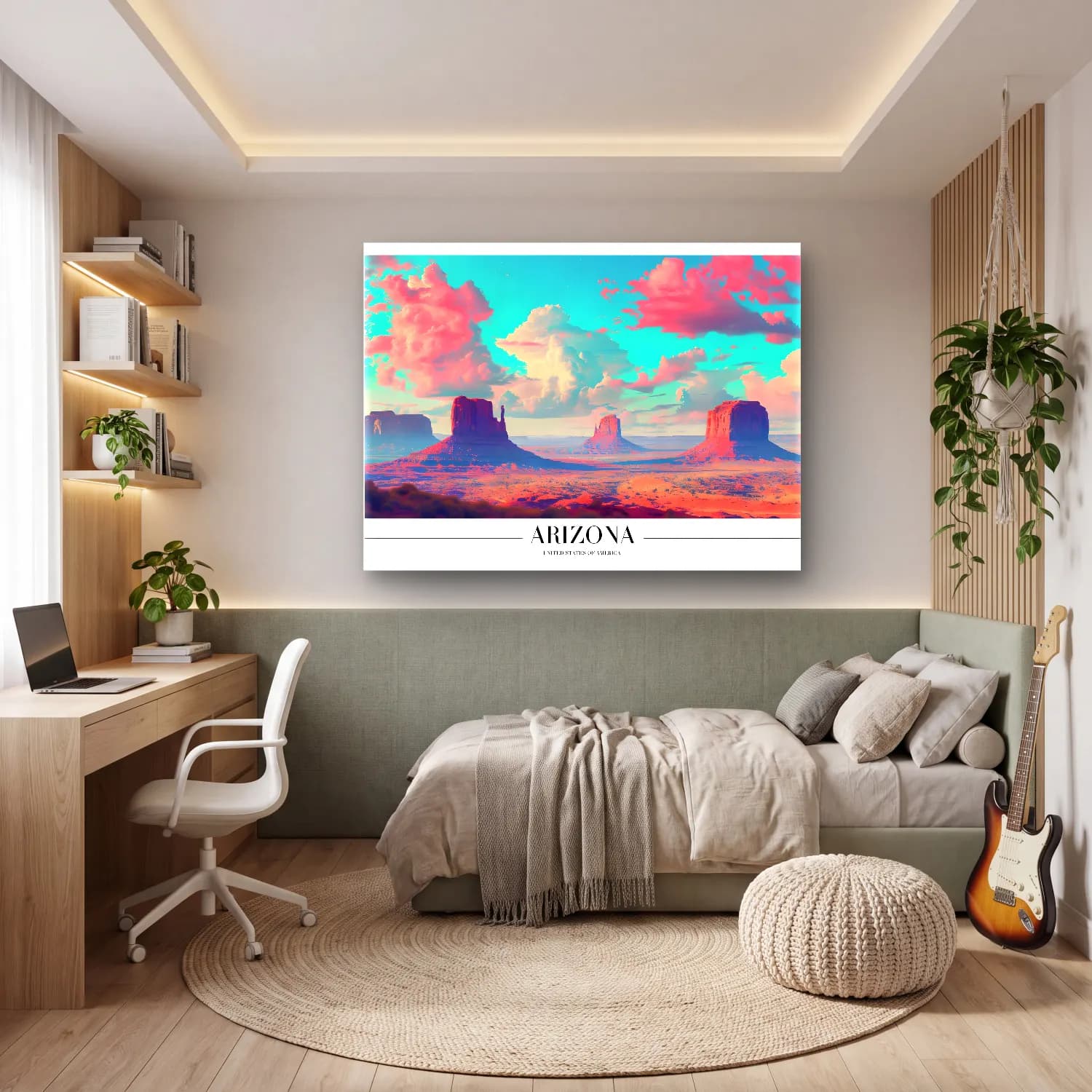 Pastel Dağ Manzarası No. 12 cam tablo — genç odasında