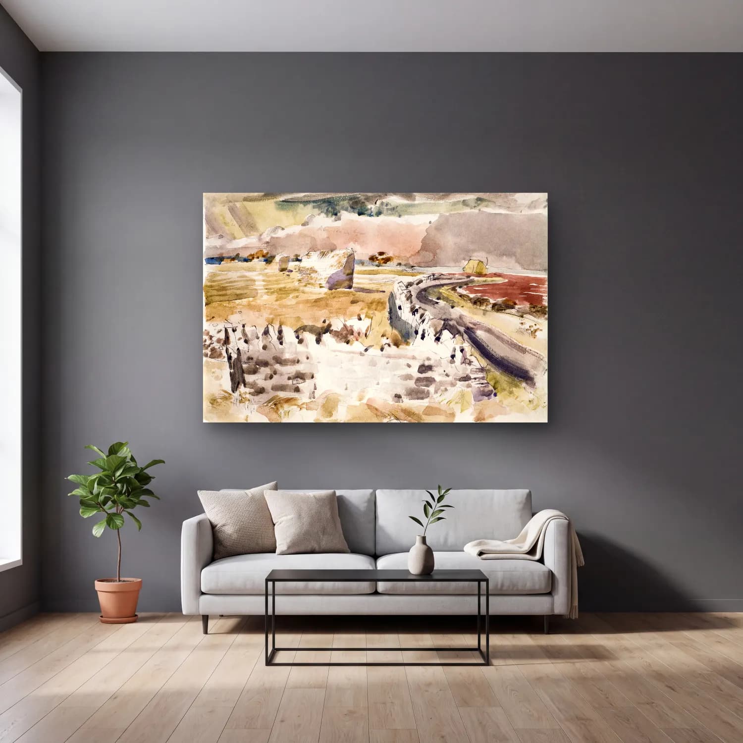 Paul Nash – Oxfordshire Landscape cam tablo — gri duvarlı salonda