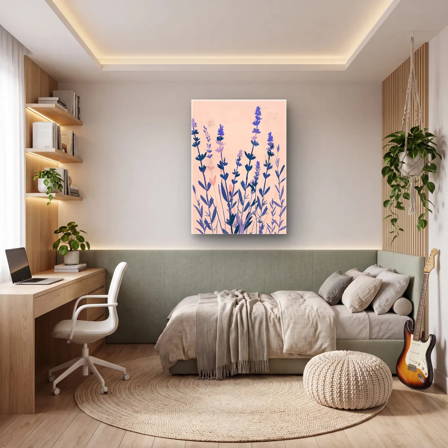 Botanik İllüstrasyon Lavanta Tarlası No. 4 cam tablo — genç odasında