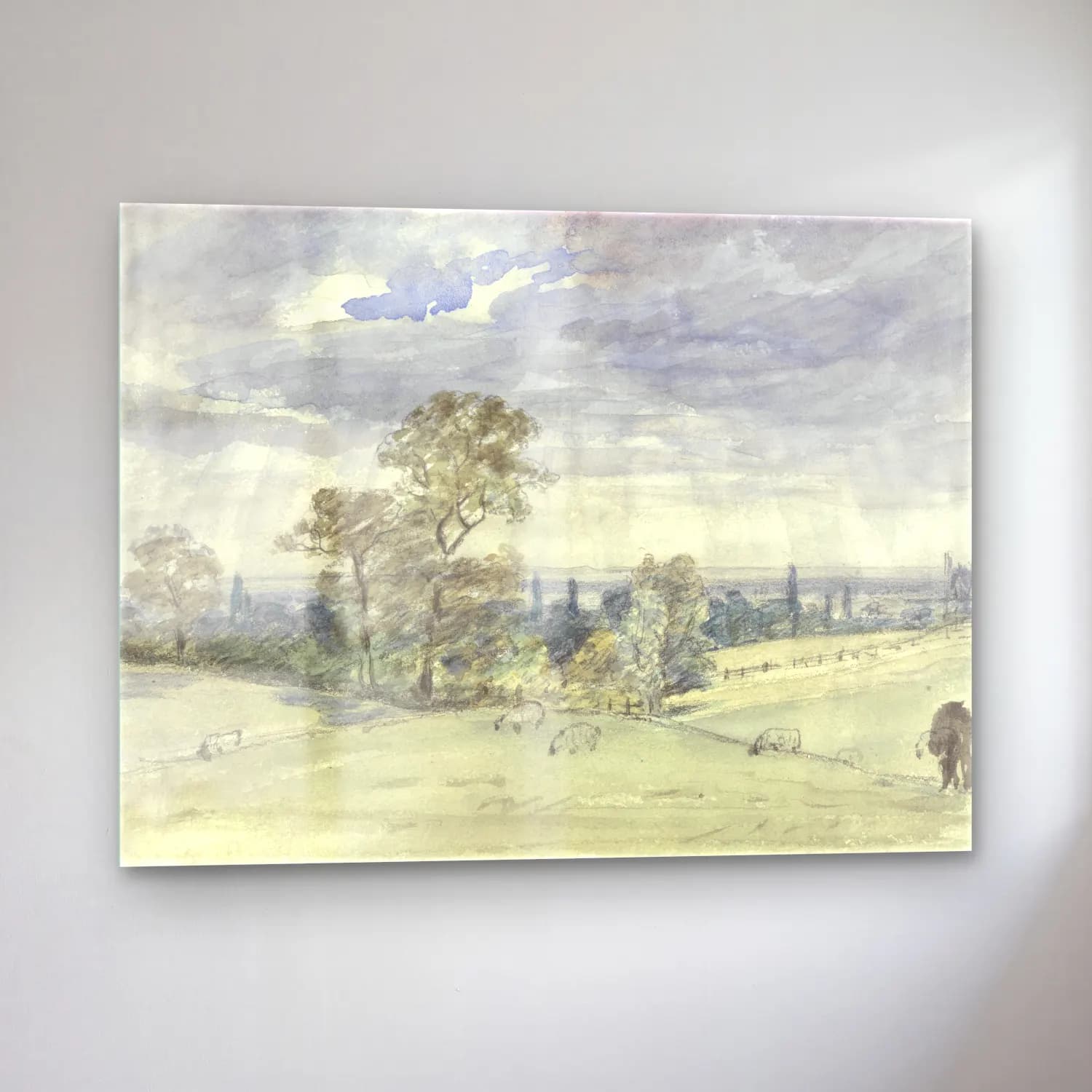 Suluboya Kır Evi No. 30 cam tablo — sol açıdan görünüm