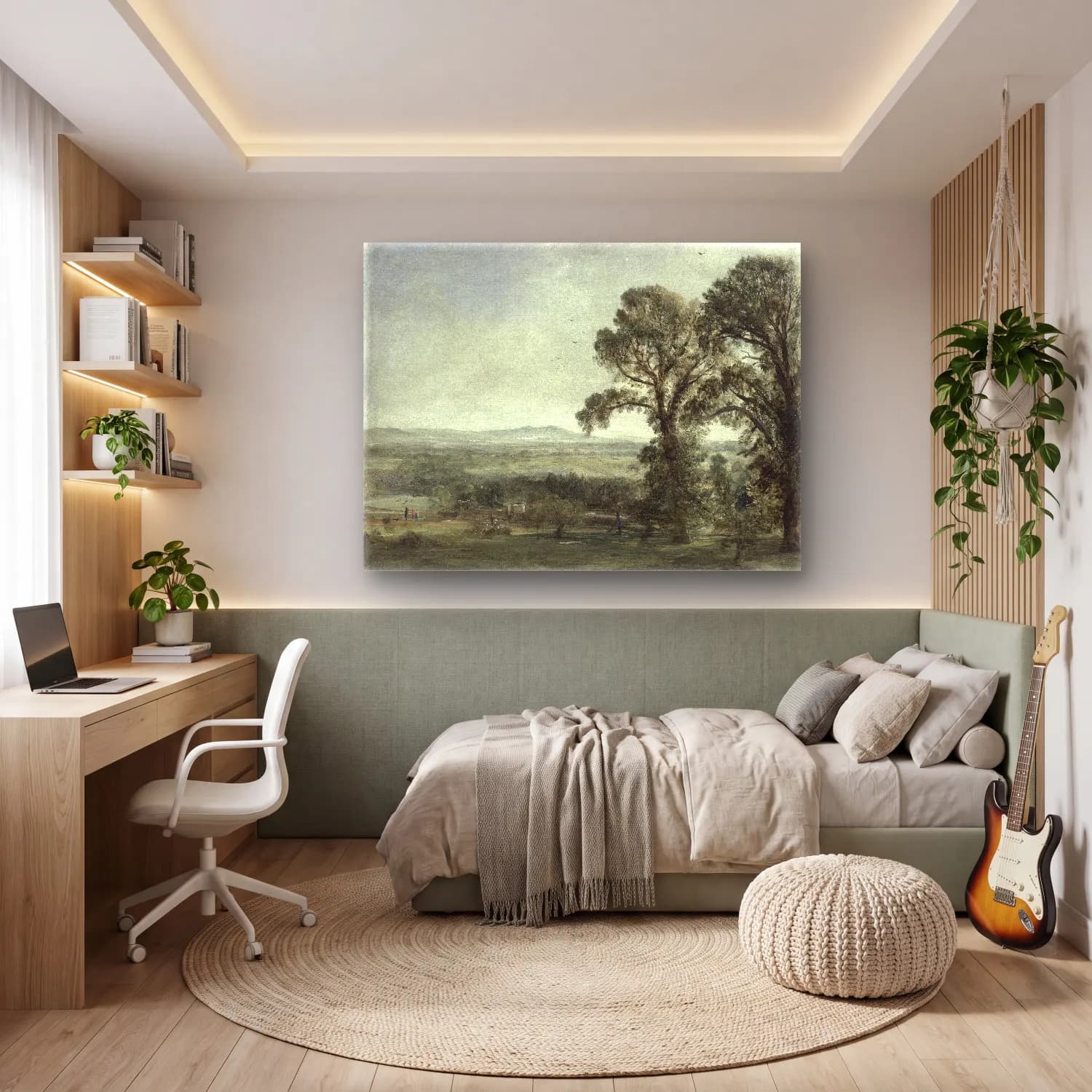 Yağlı Boya Kır Evi No. 70 cam tablo — genç odasında
