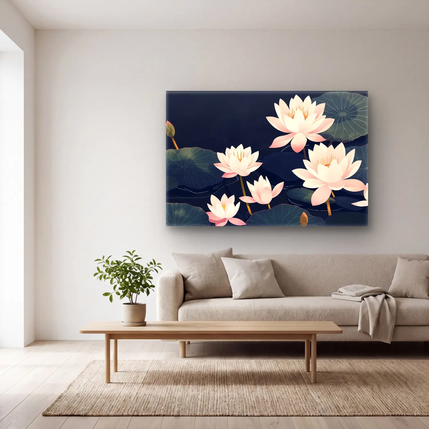 Pastel Lotus Çiçekleri – Pembe Tonlar cam tablo — açık renk salonda