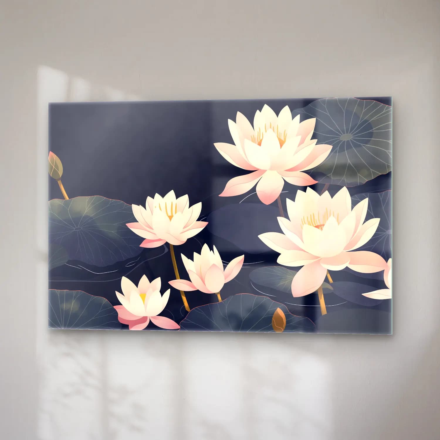 Pastel Lotus Çiçekleri – Pembe Tonlar cam tablo — sağ açıdan görünüm