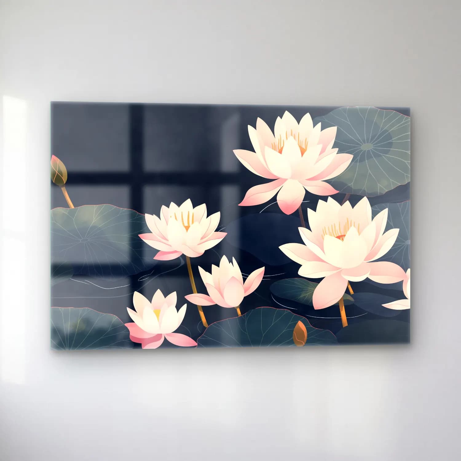 Pastel Lotus Çiçekleri – Pembe Tonlar cam tablo — sol açıdan görünüm