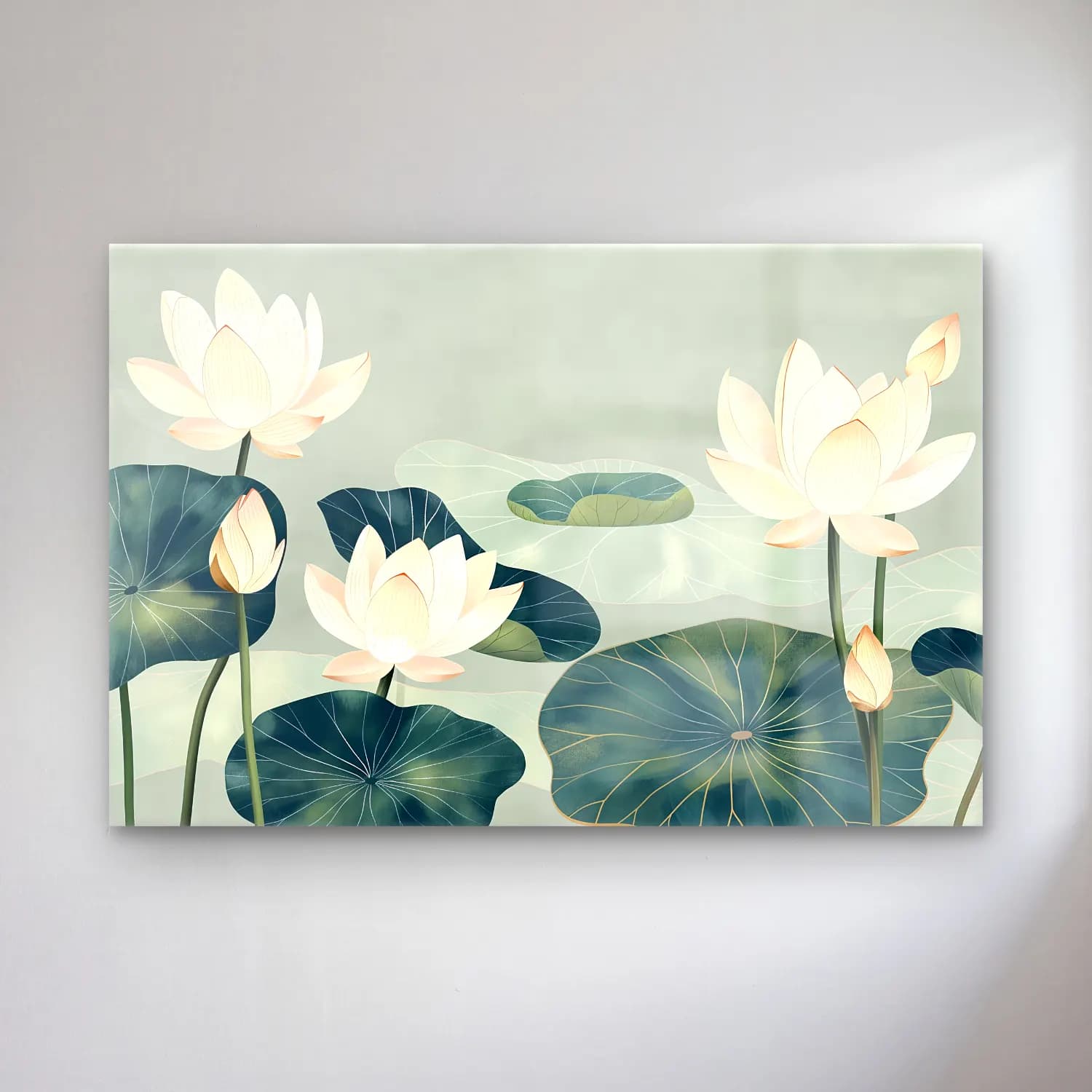 Pastel Lotus Çiçekleri – Turkuaz Tonlar cam tablo — Pastel Lotus Çiçekleri – Turkuaz Tonlar — pastel lotus çiçekleri