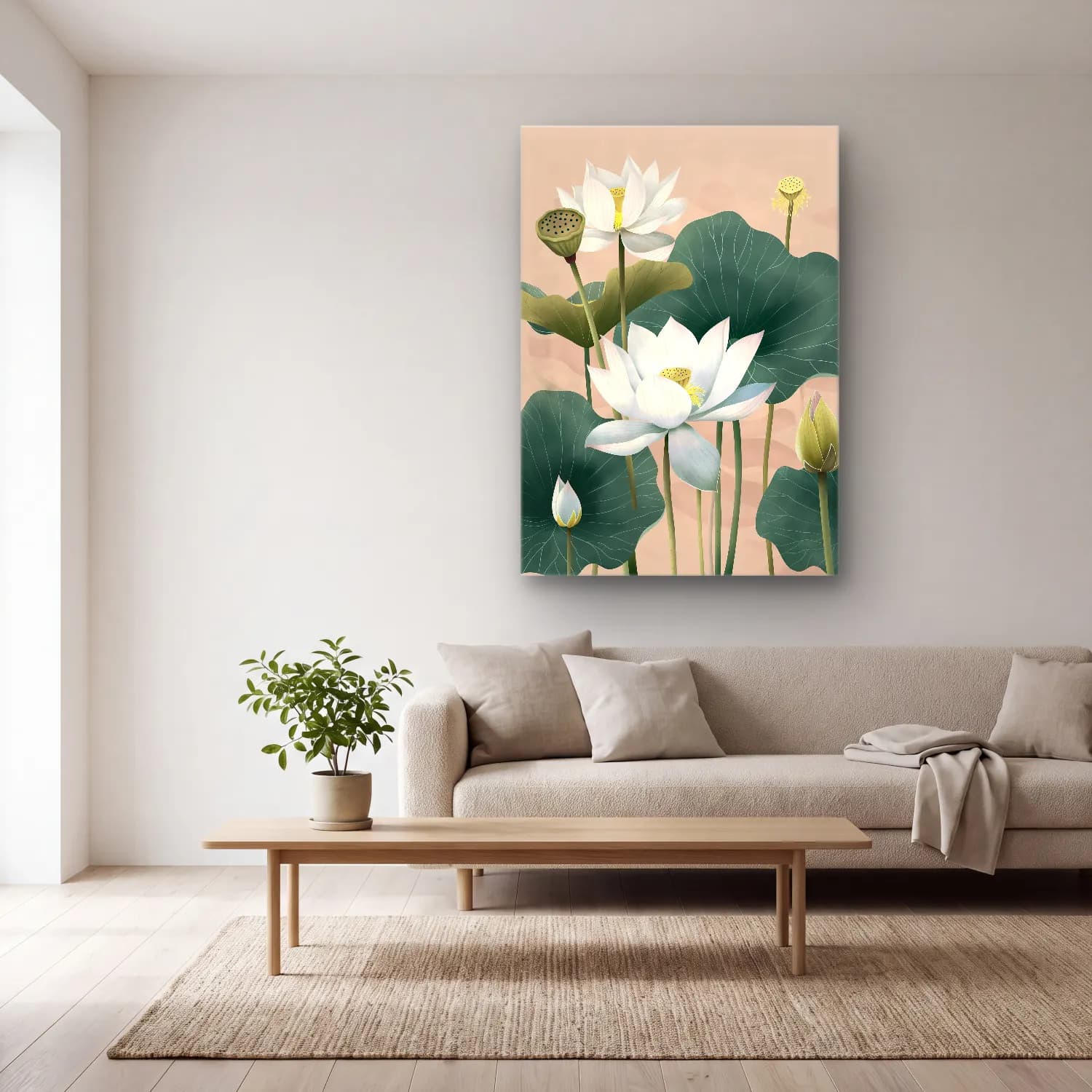 Pastel Lotus Çiçekleri – Pastel Tonlar cam tablo — açık renk salonda