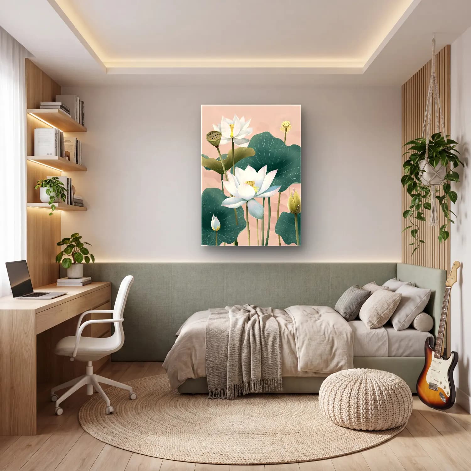 Pastel Lotus Çiçekleri – Pastel Tonlar cam tablo — genç odasında