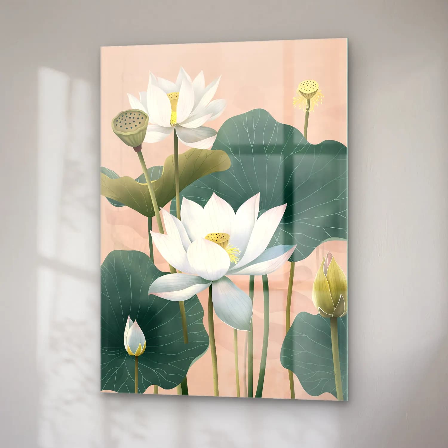Pastel Lotus Çiçekleri – Pastel Tonlar cam tablo — sağ açıdan görünüm