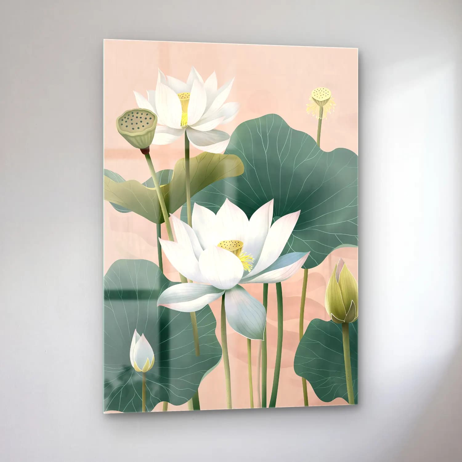 Pastel Lotus Çiçekleri – Pastel Tonlar cam tablo — sol açıdan görünüm
